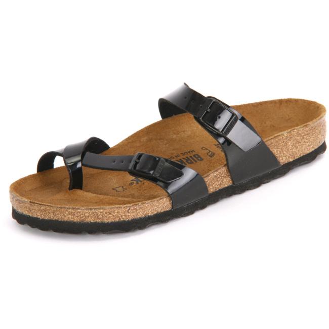 Birkenstock Mayari Womens Mens Thongs Slides Sandals Birko Flor Patent Black regular - Bartel-Shop