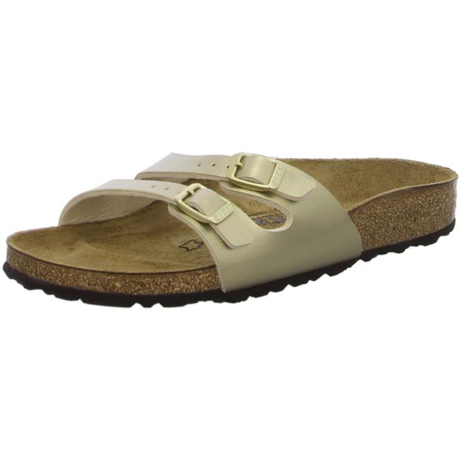 Birkenstock Ibiza Gold Strap Birko Flor Shiny Sandals Slides Cork narrow - Bartel-Shop
