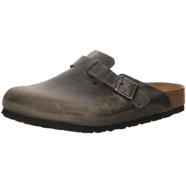 Birkenstock Boston SFB Iron Oiled Leather regular Slippers Mules Clogs gray - Bartel-Shop