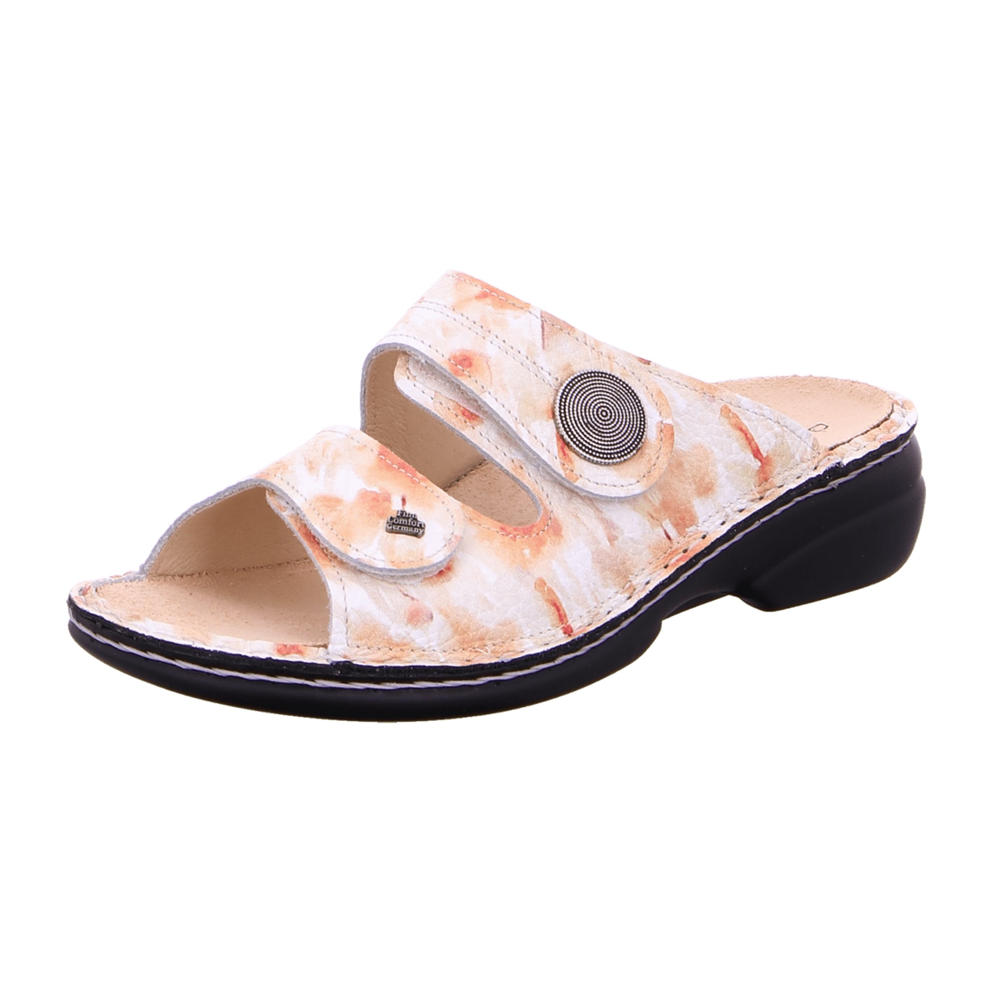 Finn Comfort Sansibar Peach Women's Sandals - Multicolor Leather Slides with Adjustable Straps and Removable Insoles - Bartel-Shop