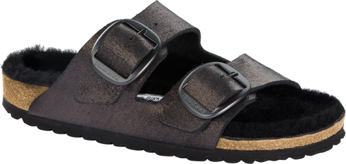 Birkenstock mule Arizona big buckle washed metallic antique black - Bartel-Shop