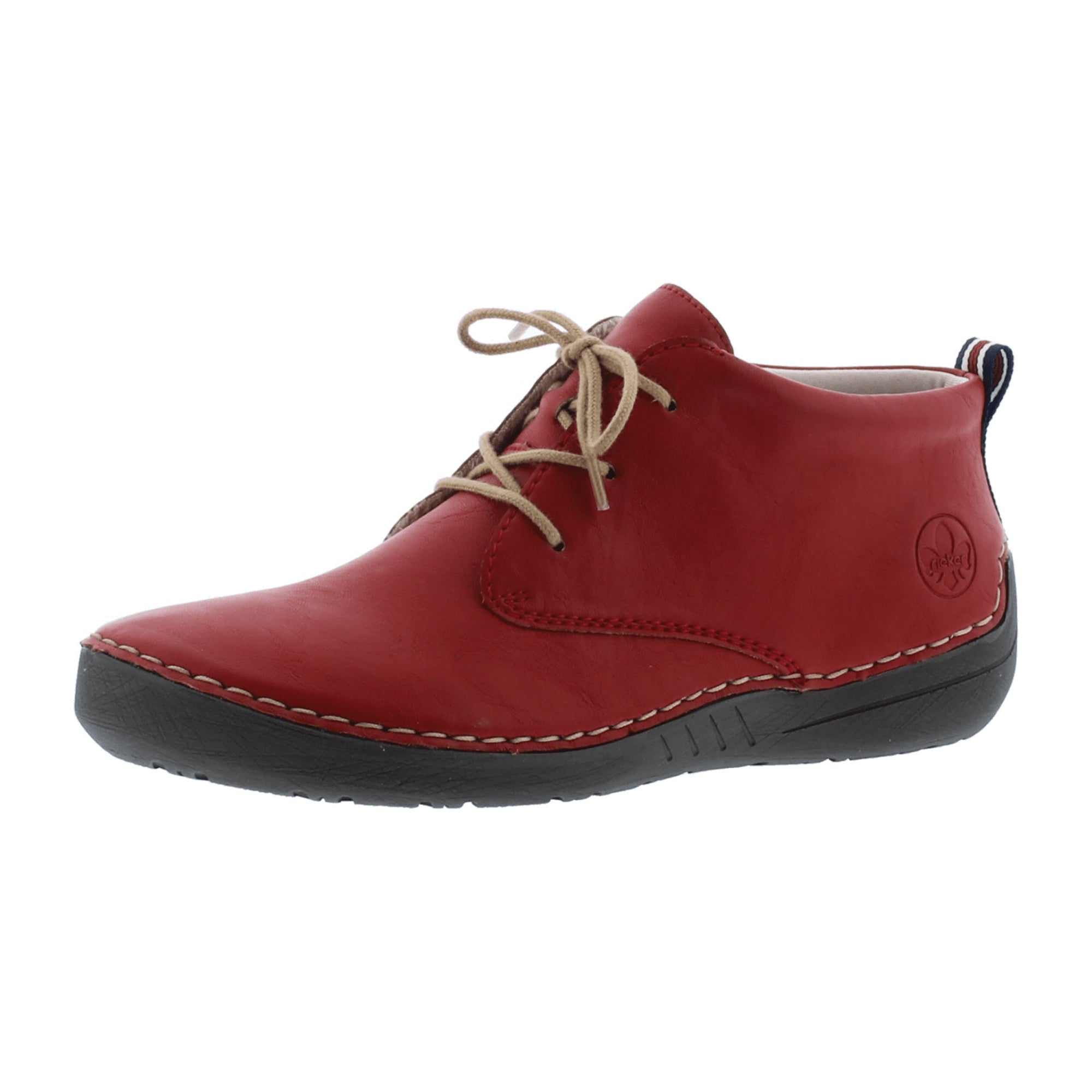 Rieker Women's Red Lace-Up Ankle Boots with Warm Lining and Comfort Sole