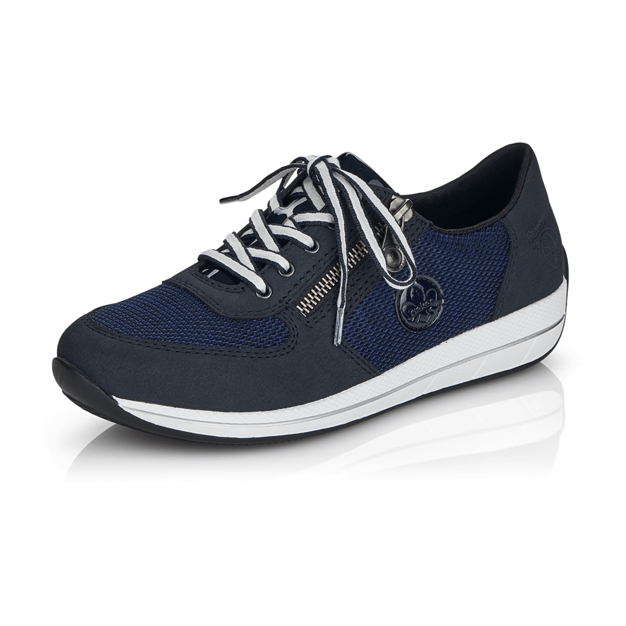 Rieker Women's Casual Blue Lace-Up Shoes with Zipper and Cushioned Sole