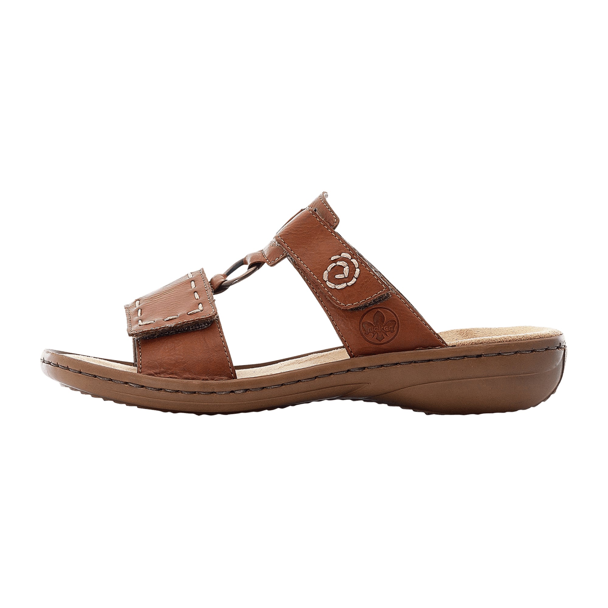 Rieker Women's Brown Slip-On Sandals with 30mm Heel and Velcro Strap