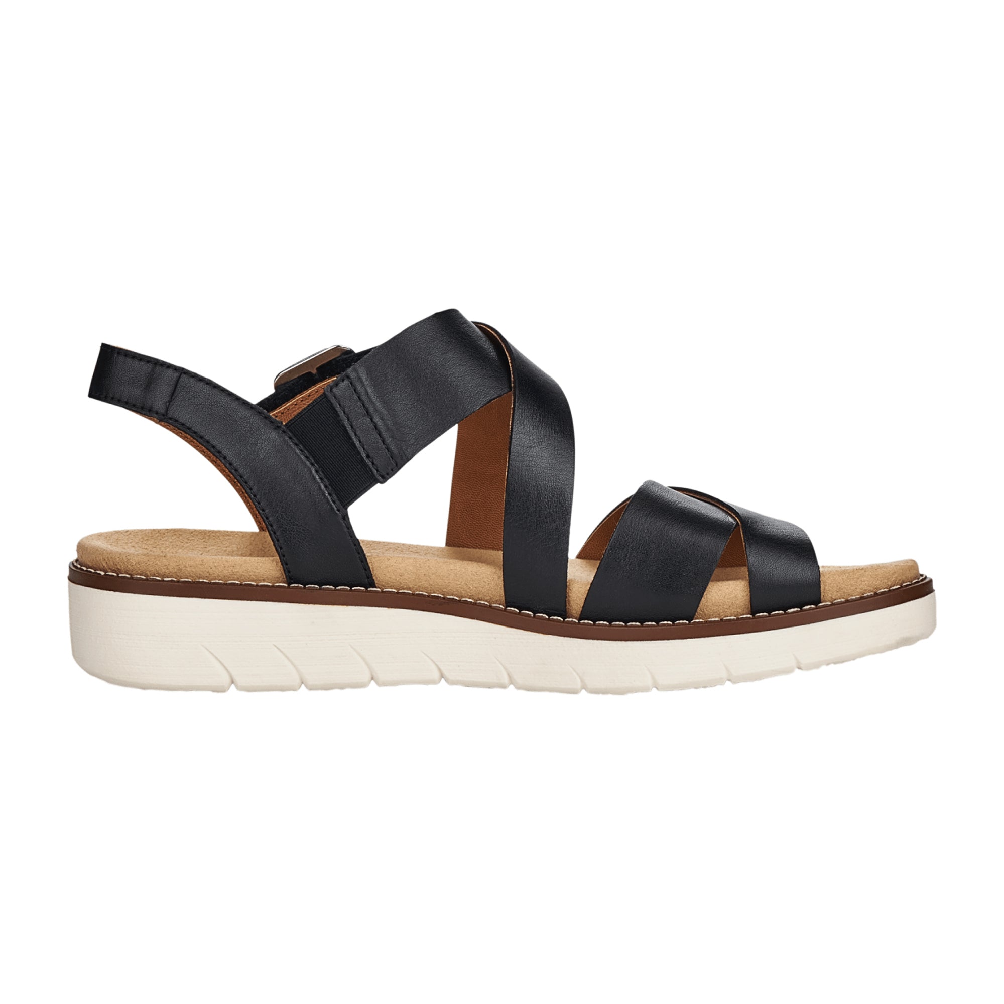 Remonte Women's Black Leather Sandals with Velcro Strap and Soft Footbed