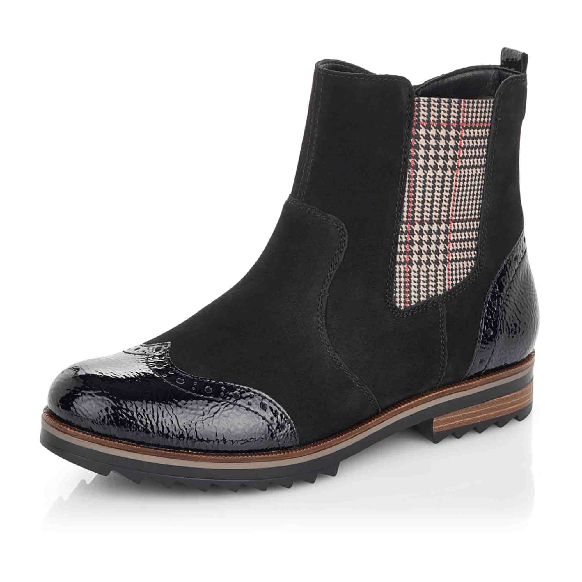 Remonte Women's Black Leather Ankle Boots with Block Heel and Zip Closure