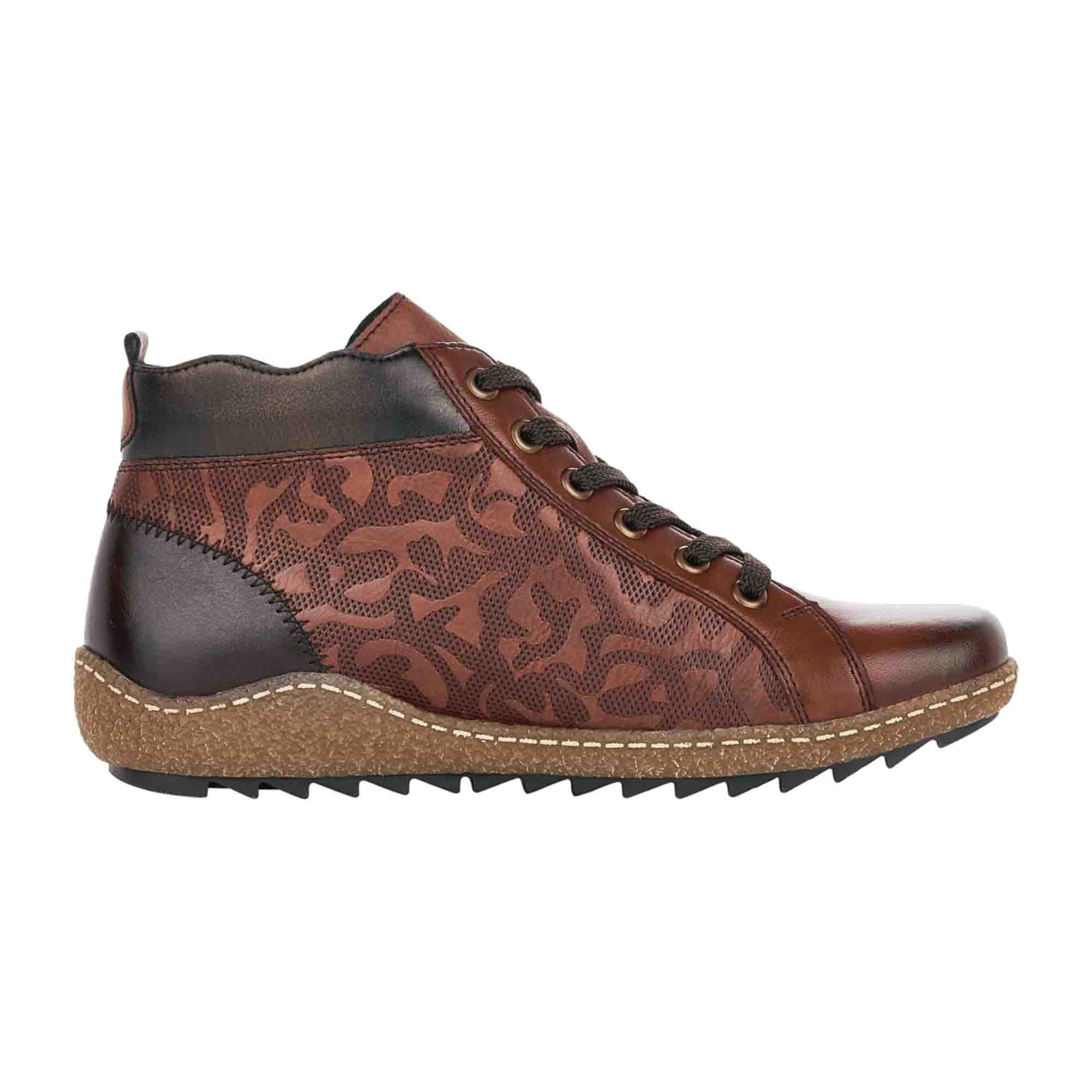 Remonte Women's Brown Leather Lace-Up Ankle Boots with Warm Lining - Bartel-Shop