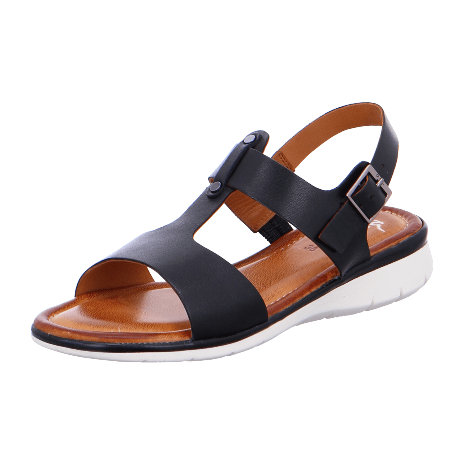 ARA KRETA Women's Ankle Strap Sandals in Smooth Black Leather