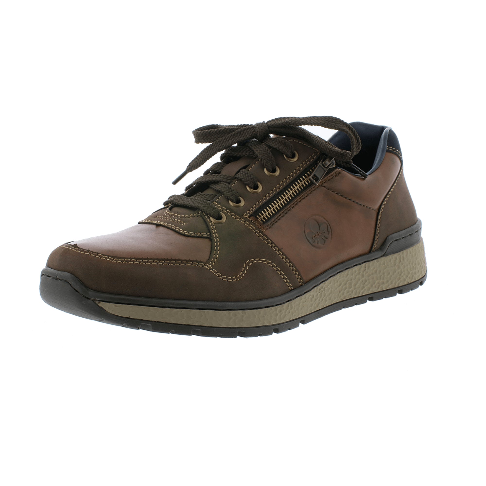 Rieker Men's Brown Lace-Up Sneakers with Sport Sole and Zipper Closure