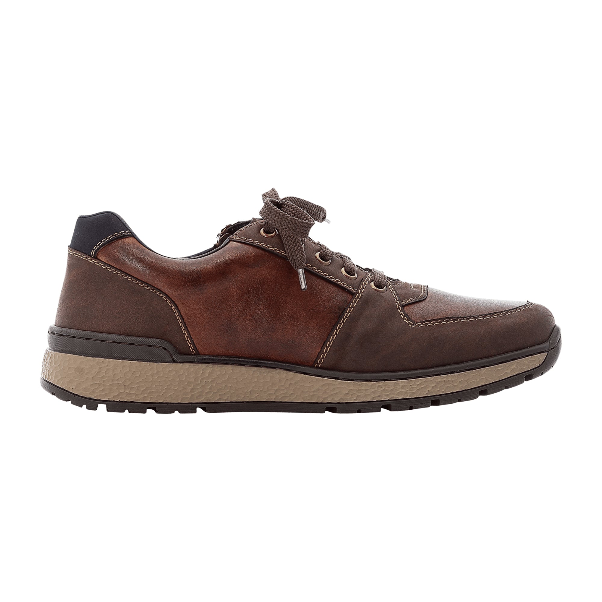 Rieker Men's Brown Lace-Up Sneakers with Sport Sole and Zipper Closure