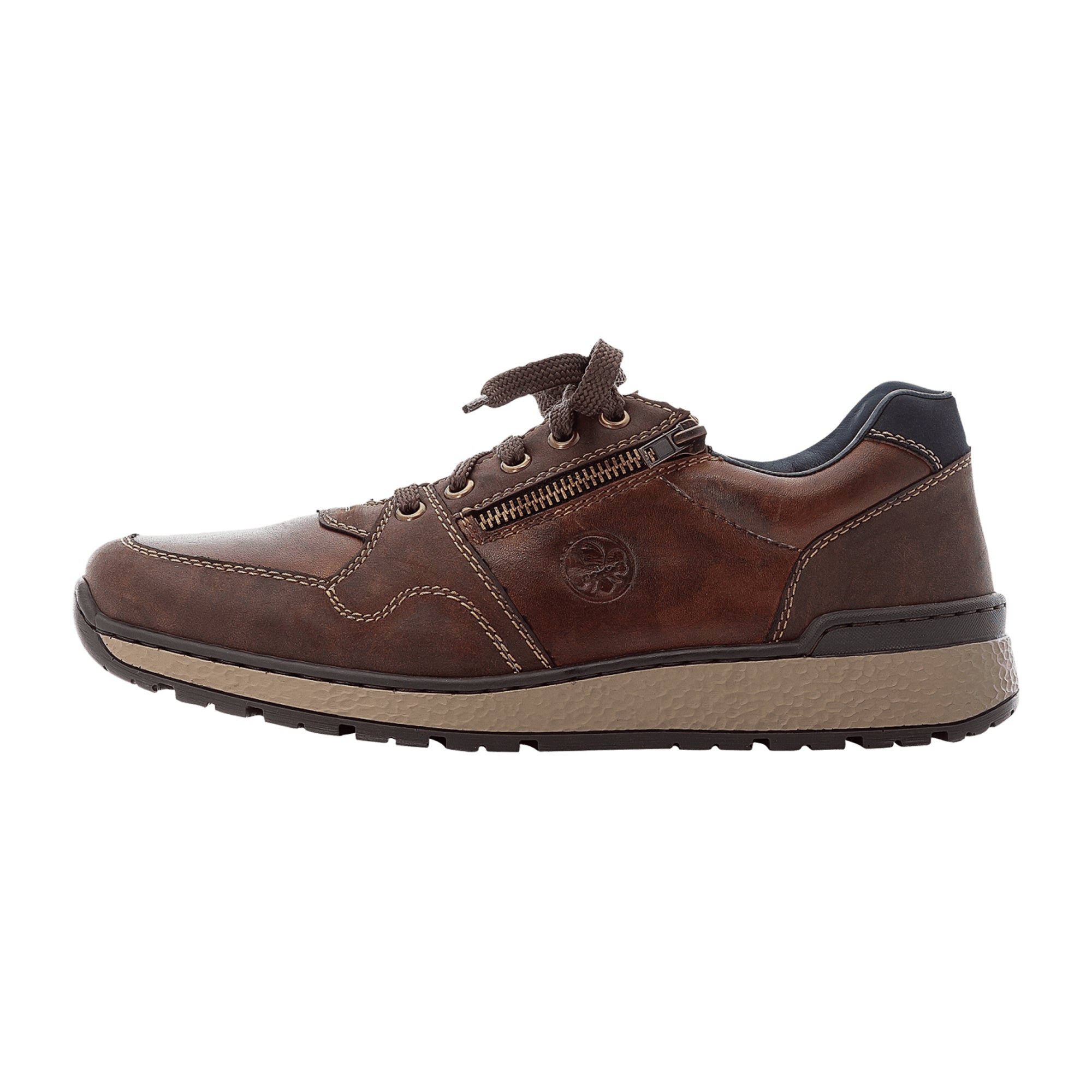Rieker Men's Brown Lace-Up Sneakers with Sport Sole and Zipper Closure