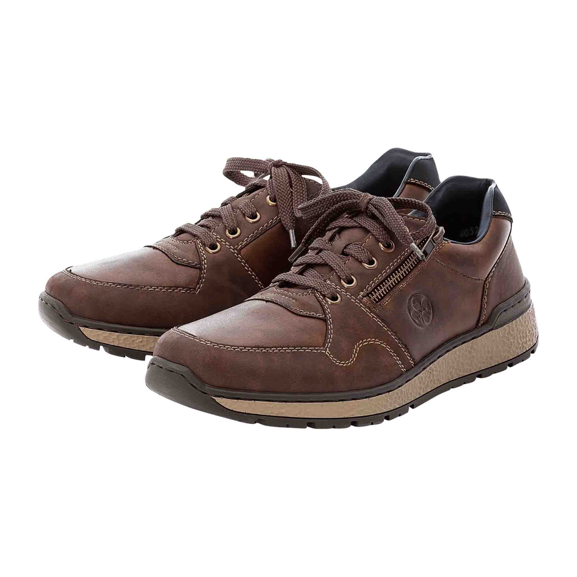 Rieker Men's Brown Lace-Up Sneakers with Sport Sole and Zipper Closure