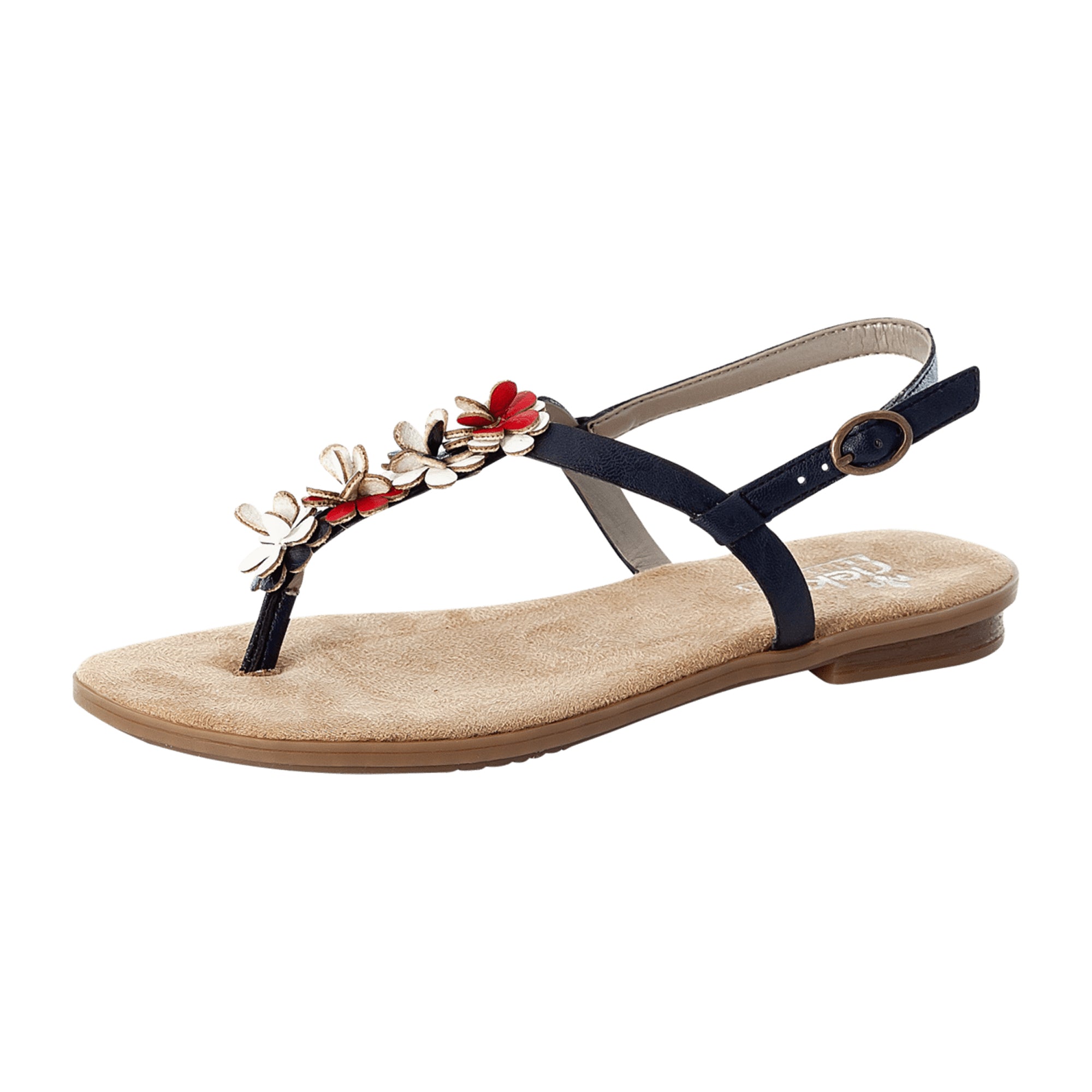 Rieker Women's Blue Sandals with Strap Closure and Flat Heel - Bartel-Shop