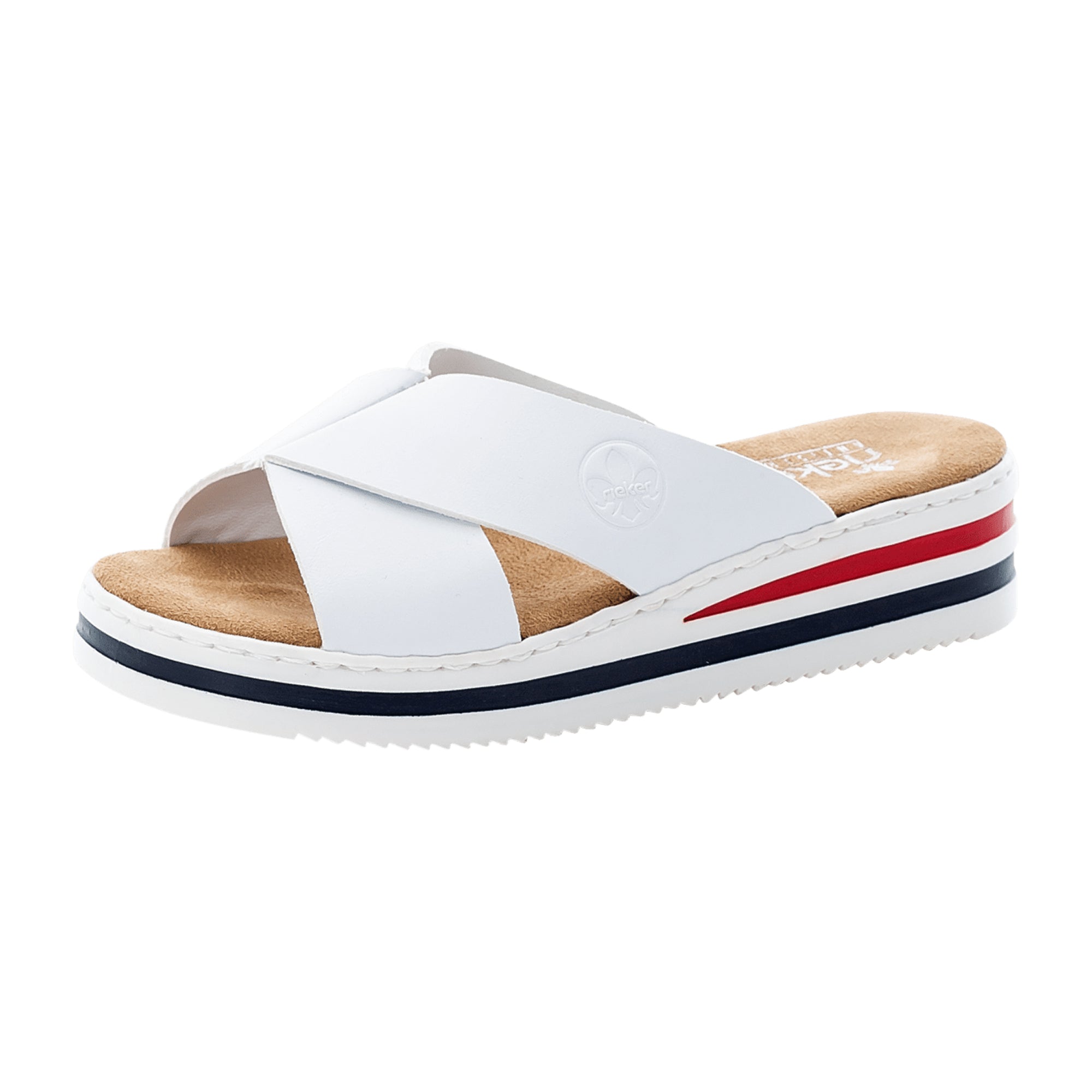 Rieker Women's White Slip-On Sandals with Soft Cushion and Shock Absorb Sole