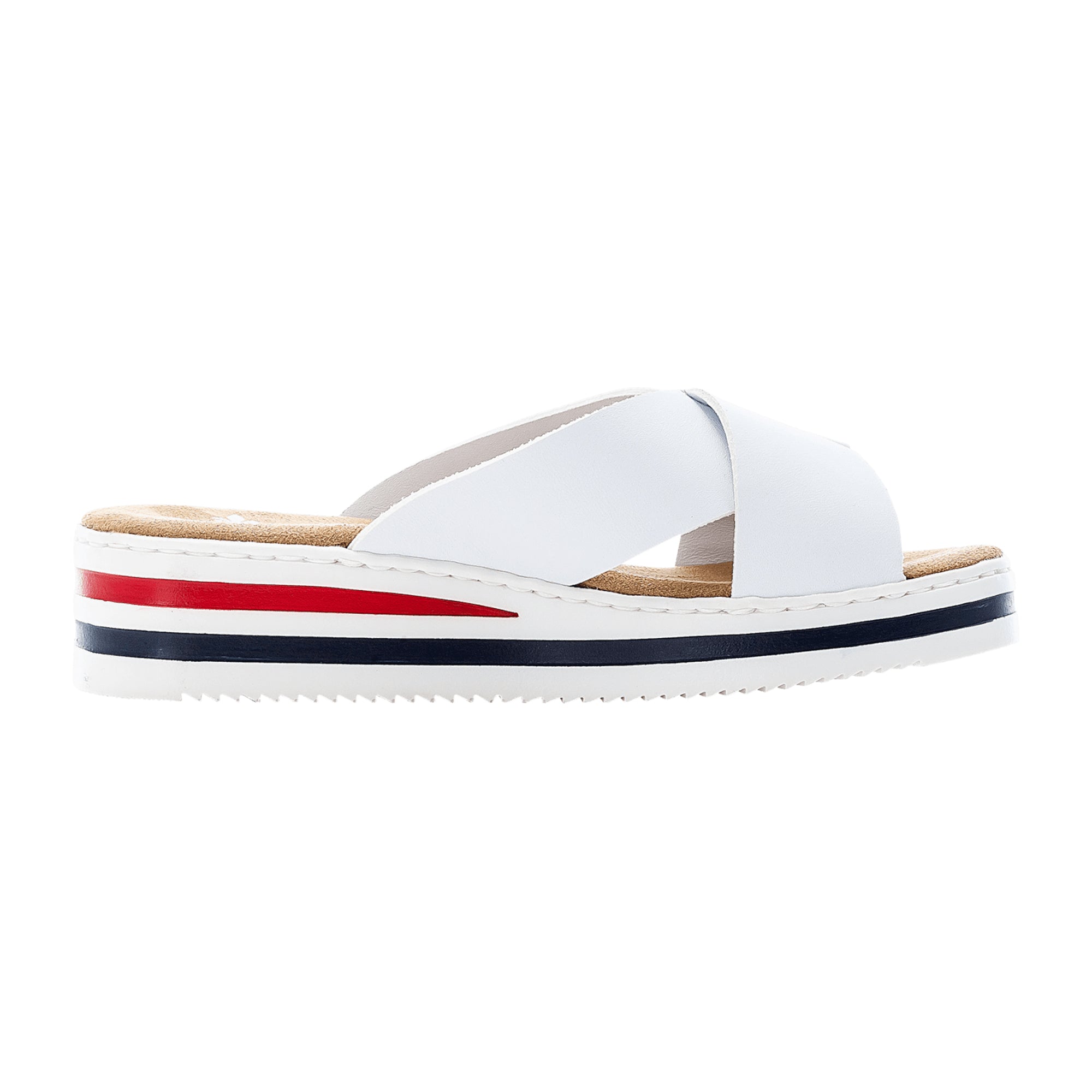 Rieker Women's White Slip-On Sandals with Soft Cushion and Shock Absorb Sole