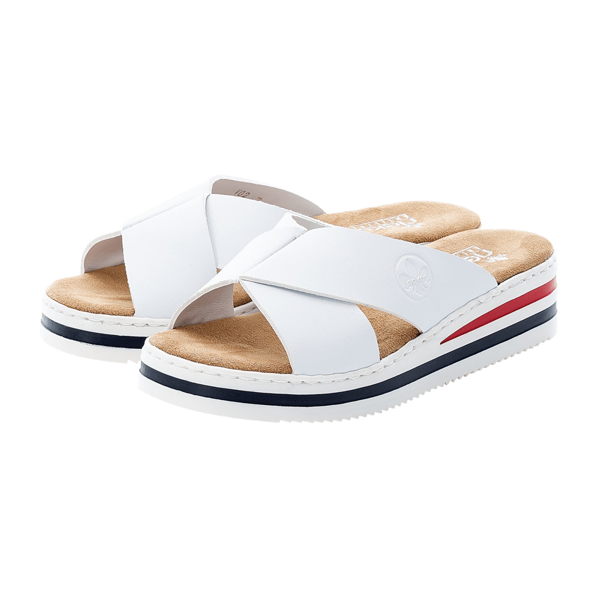 Rieker Women's White Slip-On Sandals with Soft Cushion and Shock Absorb Sole
