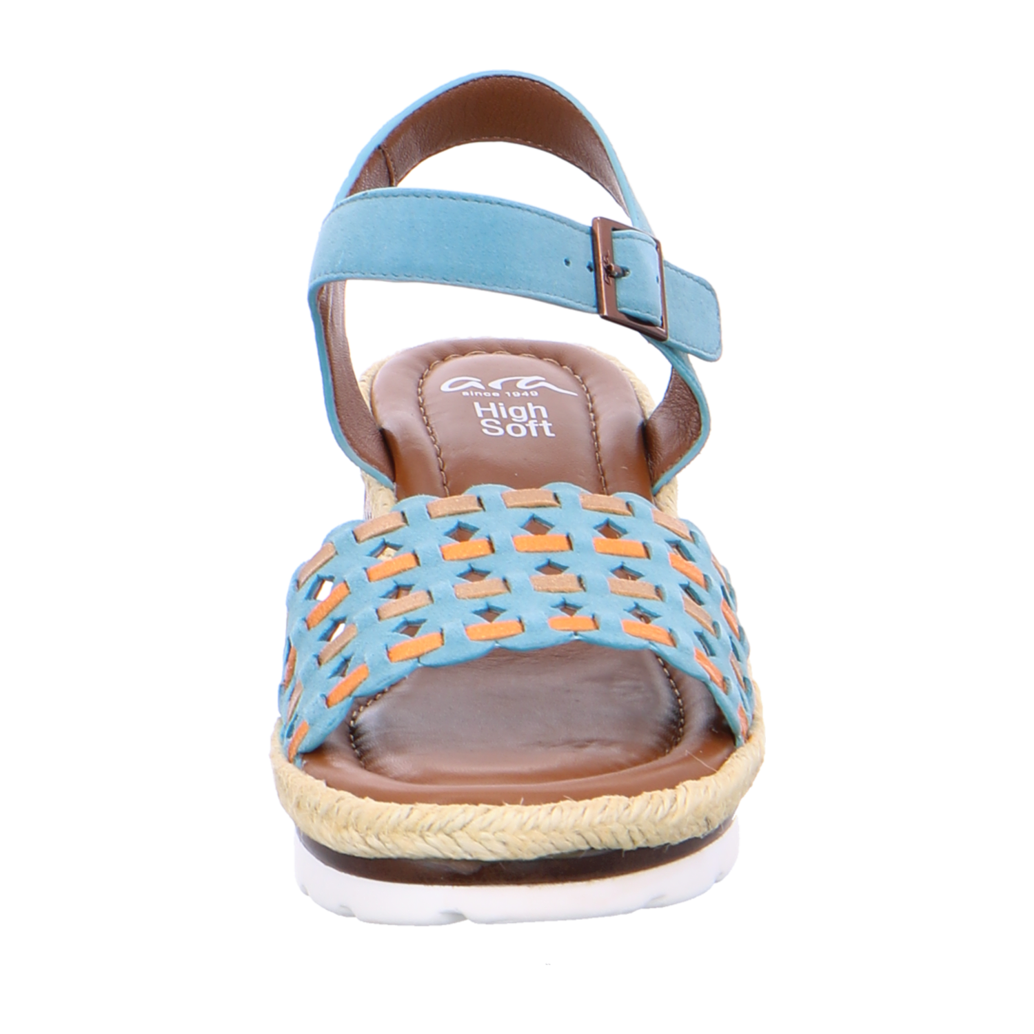 ARA CADIZ Women's Slipper with Ankle Strap in Blue Nubuck Leather Open Toe