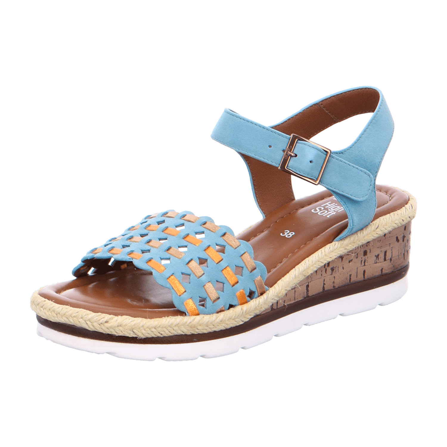 ARA CADIZ Women's Slipper with Ankle Strap in Blue Nubuck Leather Open Toe