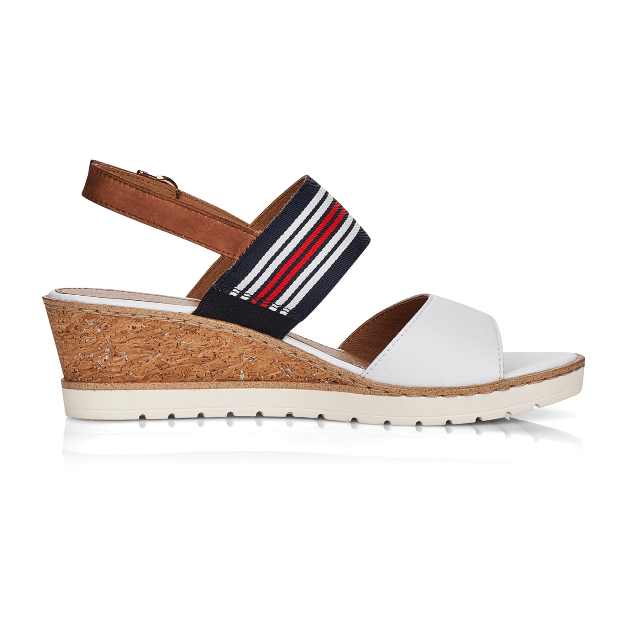 Remonte Women's White Leather Ankle Strap Shoes with Wedge Heel