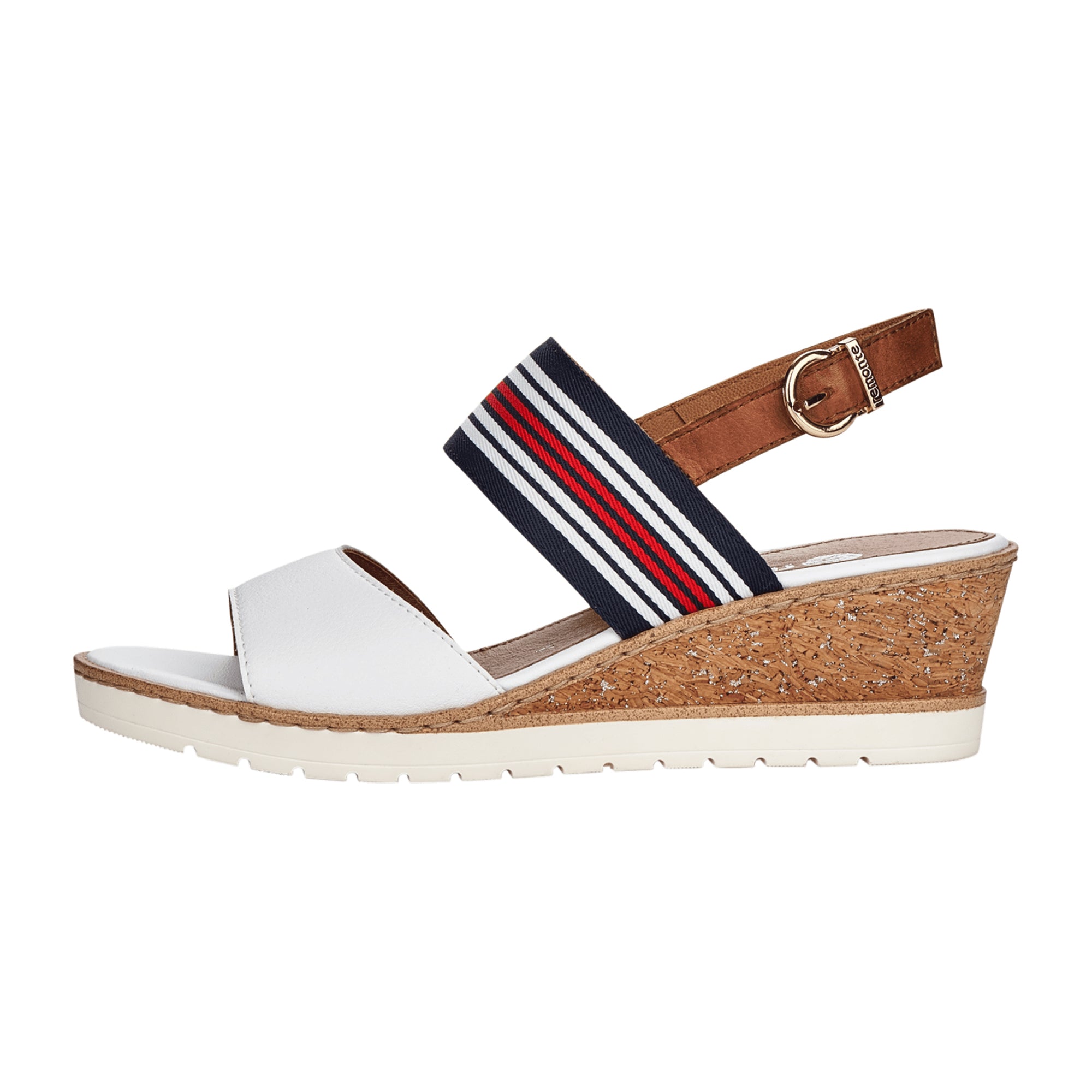 Remonte Women's White Leather Ankle Strap Shoes with Wedge Heel