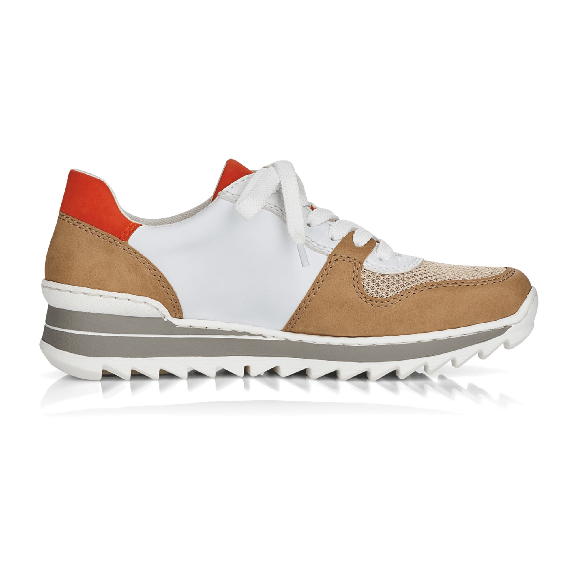 Rieker Women's Beige Sneakers with Removable Insole and Flat Heel