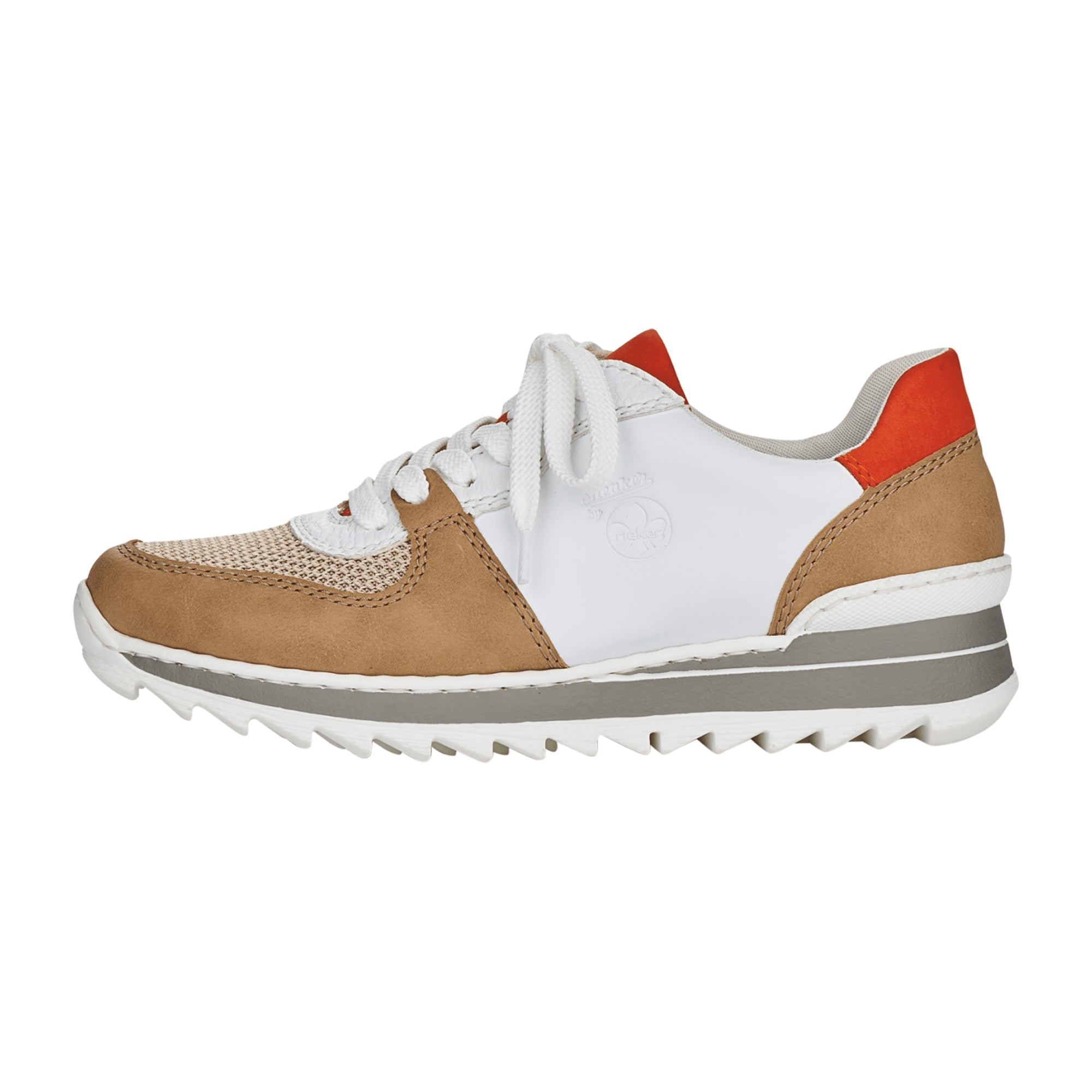 Rieker Women's Beige Sneakers with Removable Insole and Flat Heel
