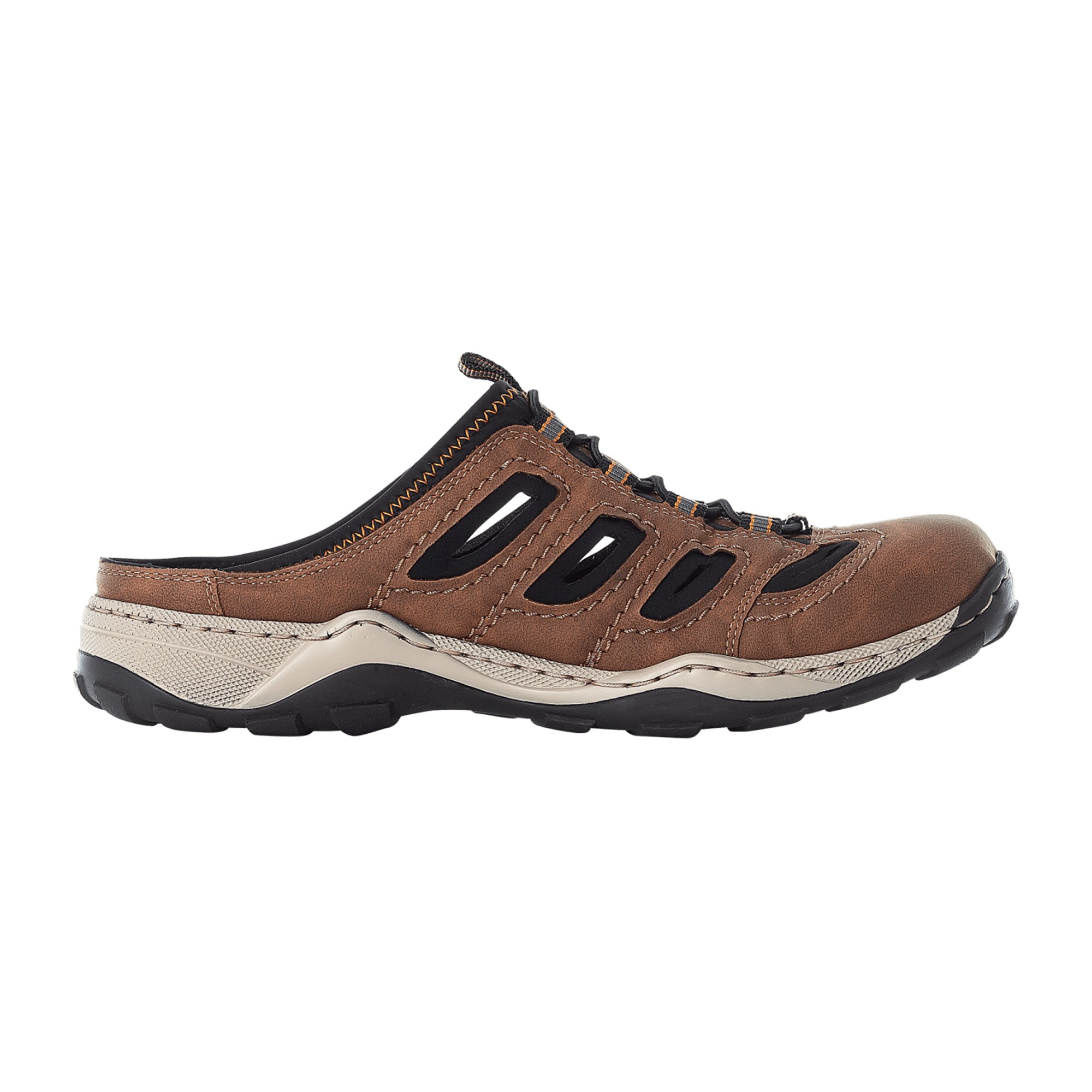 Rieker Men's Comfortable Brown Slip-On Sandals with Elastic Inserts and Cushioned Sole