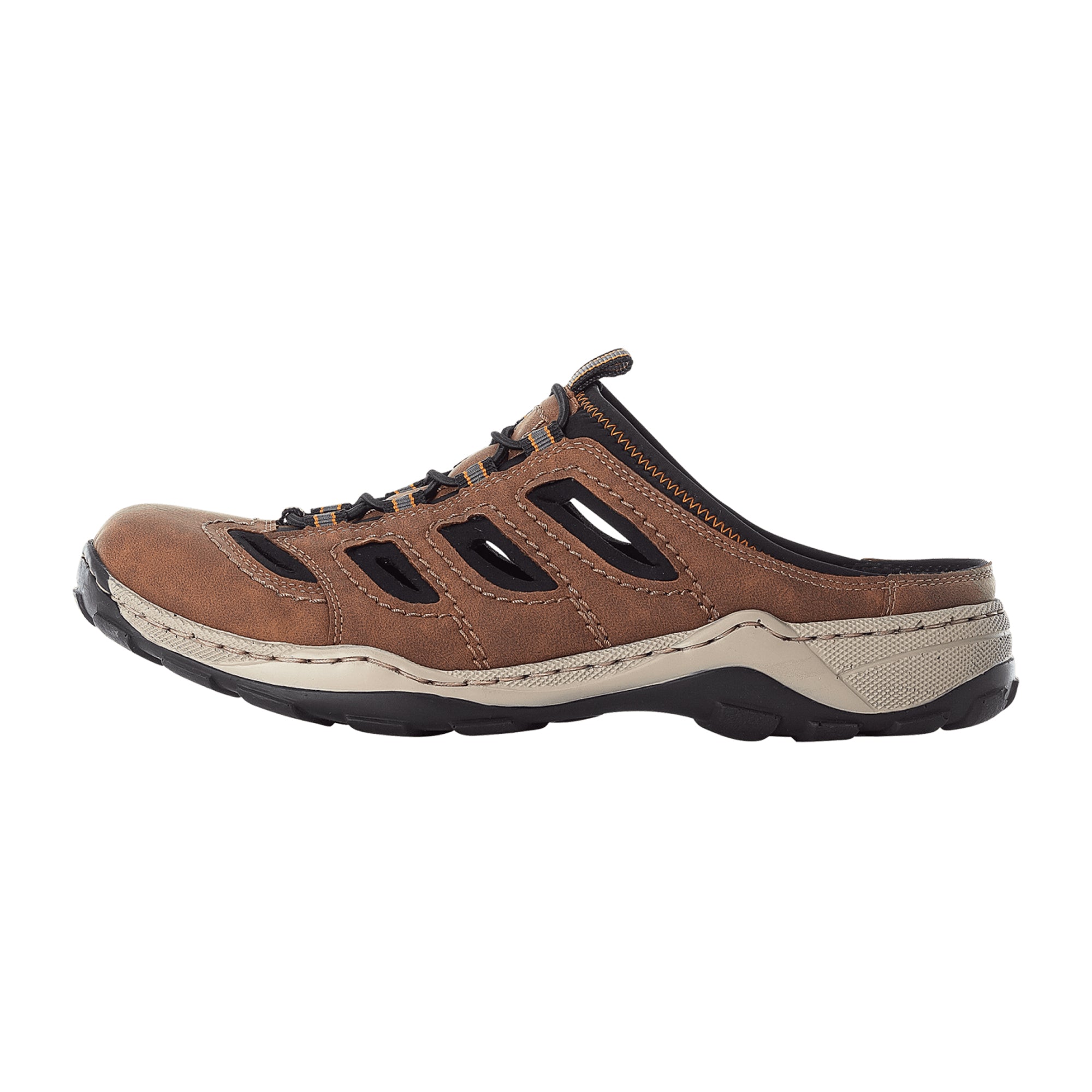 Rieker Men's Comfortable Brown Slip-On Sandals with Elastic Inserts and Cushioned Sole
