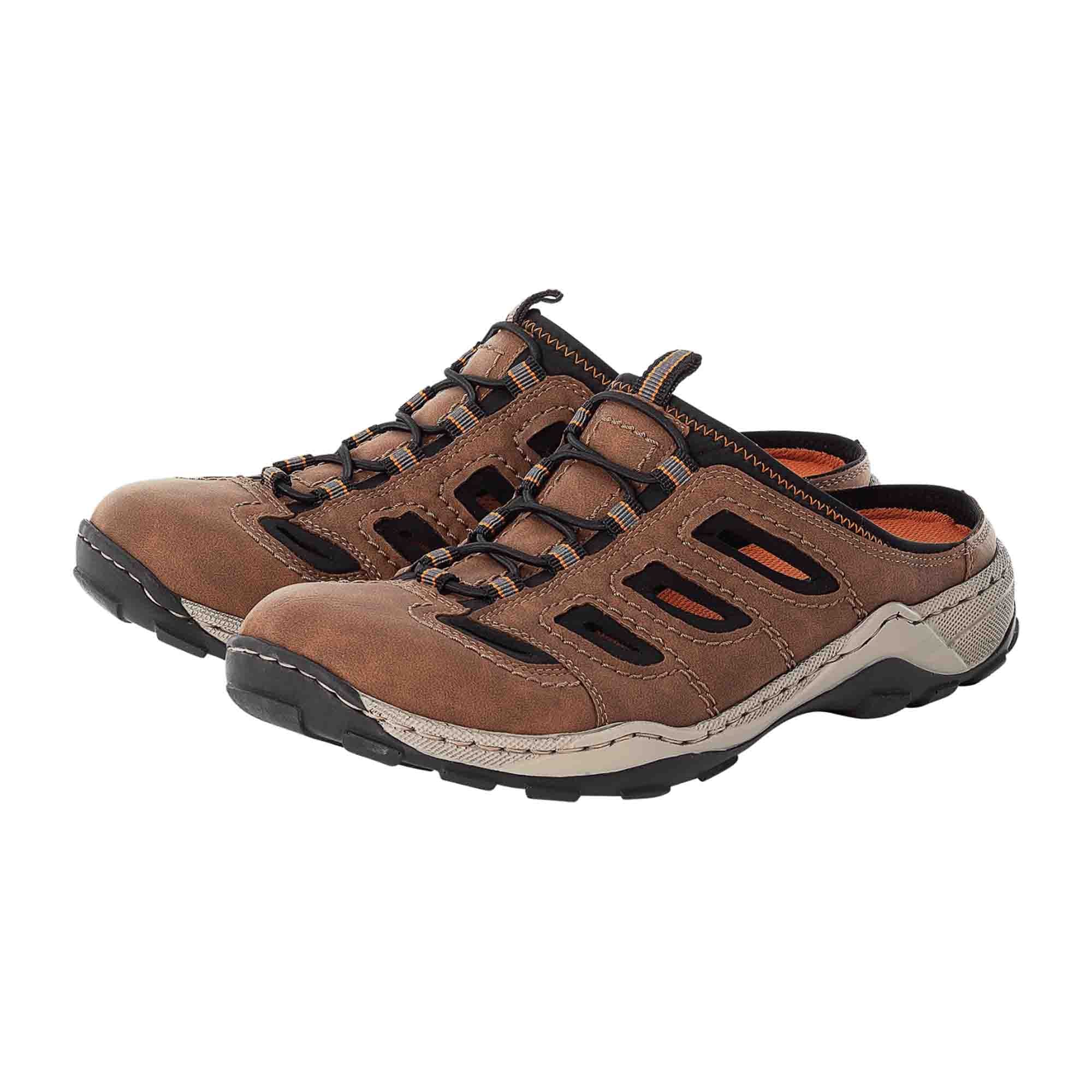 Rieker Men's Comfortable Brown Slip-On Sandals with Elastic Inserts and Cushioned Sole