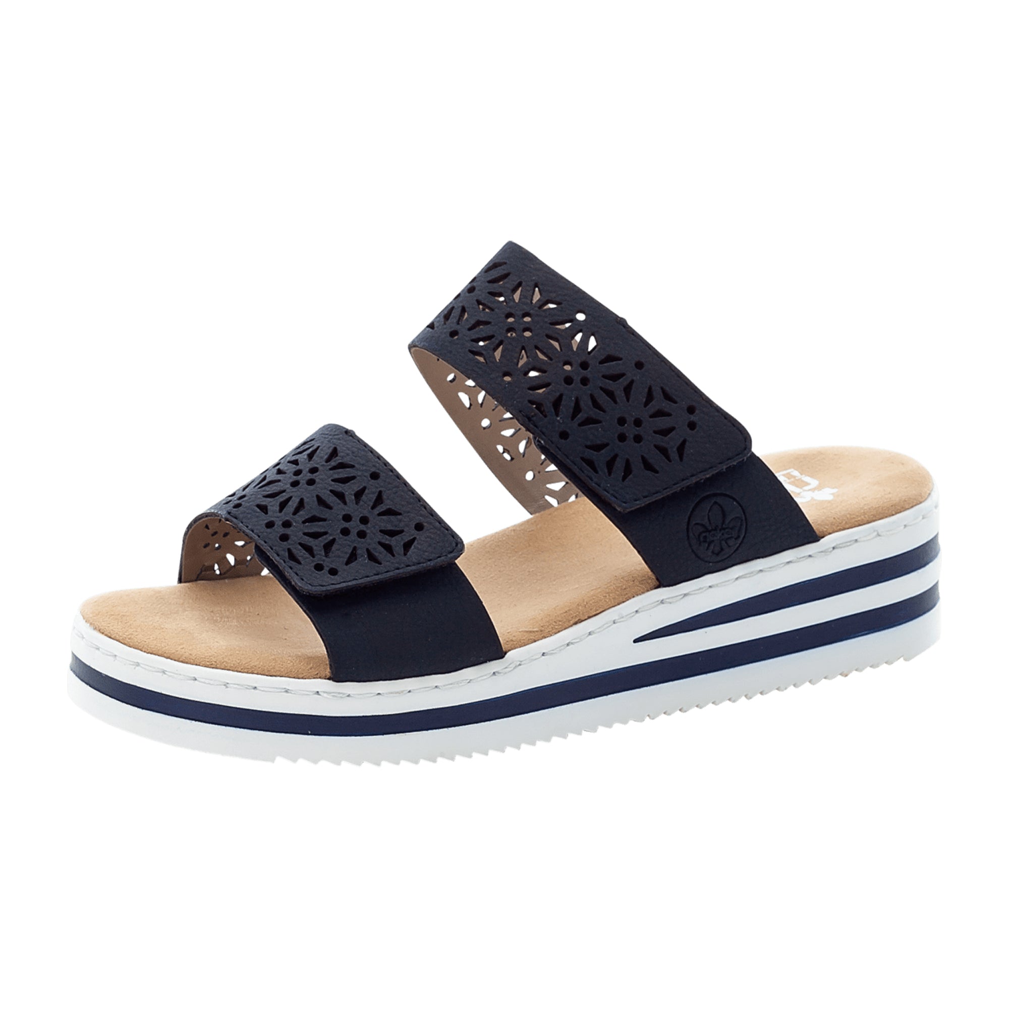 Rieker Women's Blue Pantolette with 30mm Heel and Cushioned Sole