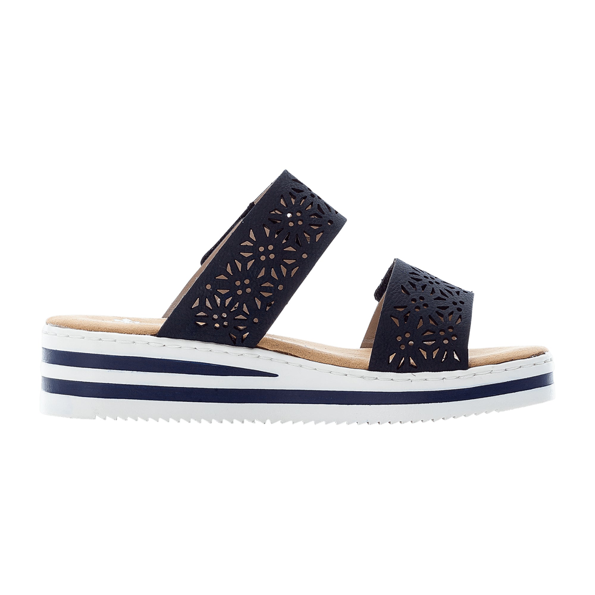 Rieker Women's Blue Pantolette with 30mm Heel and Cushioned Sole