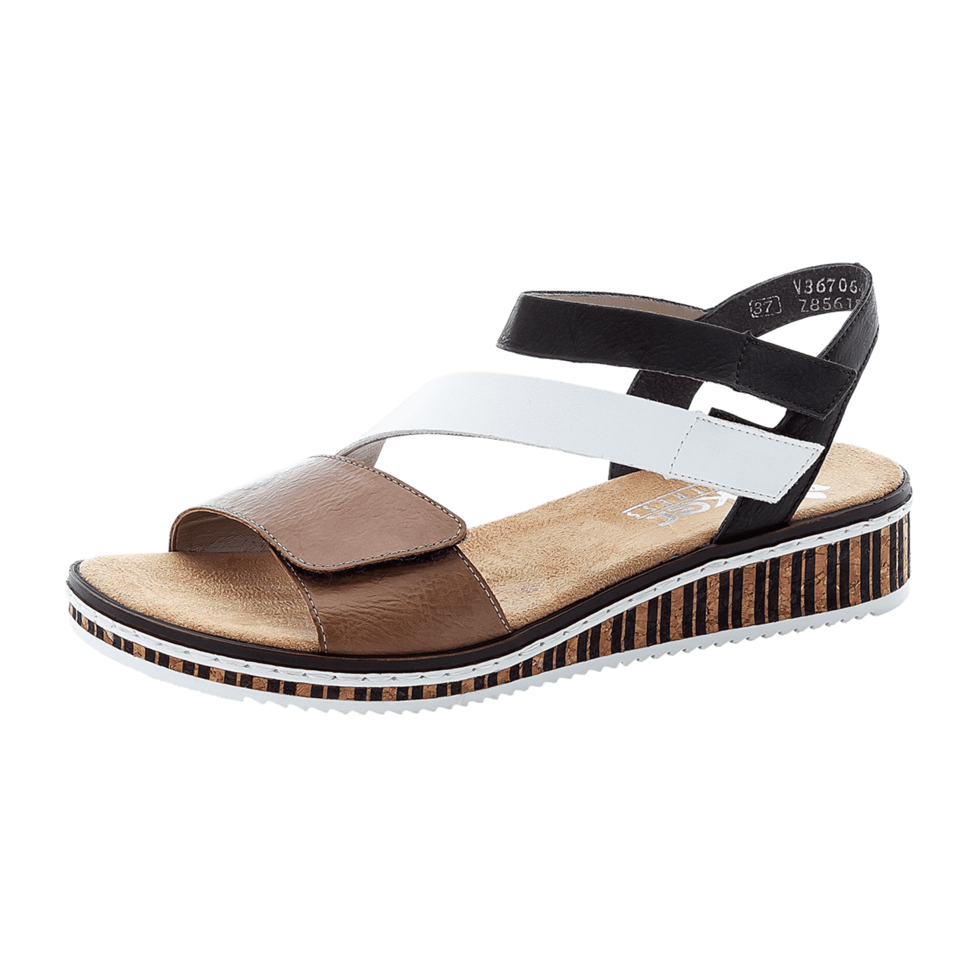 Rieker Women's Brown Sandals with 30mm Heel and Velcro Strap