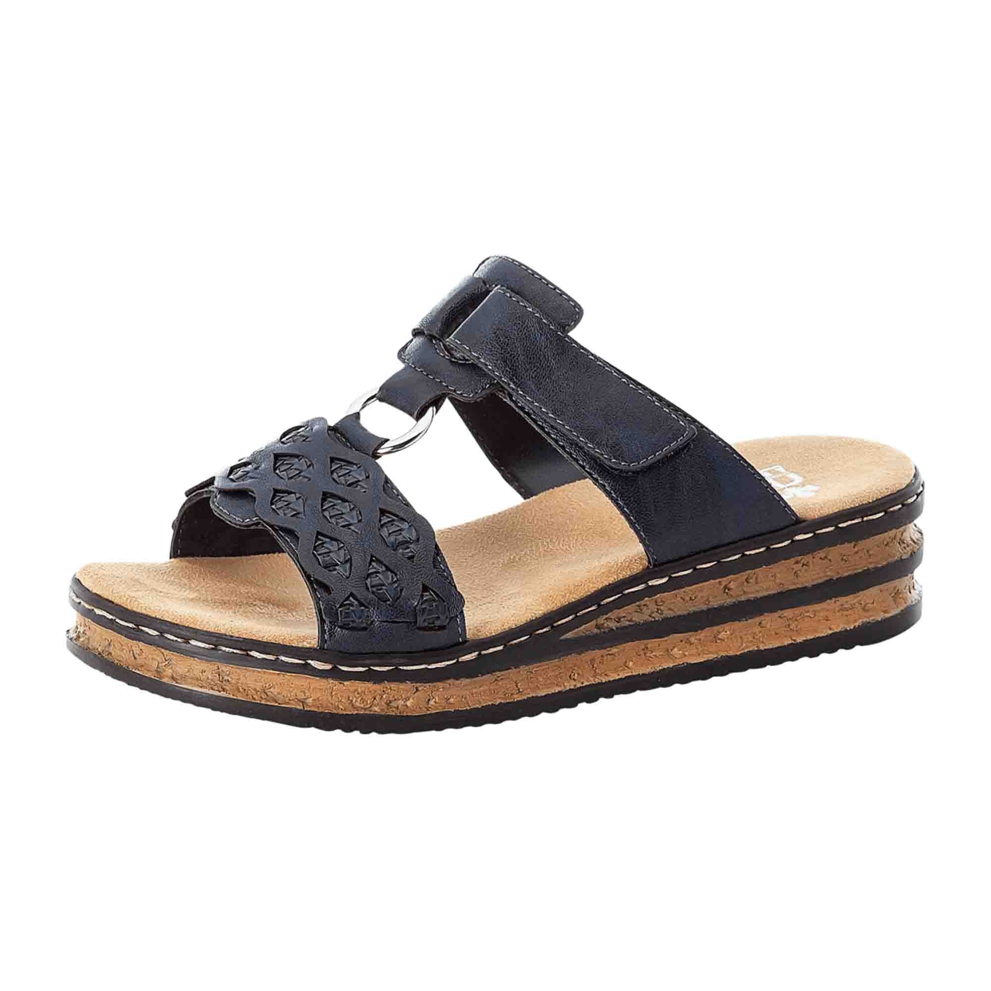 Rieker Women's Blue Sandals 629K9-14 Comfortable Slip-On with Velcro Strap