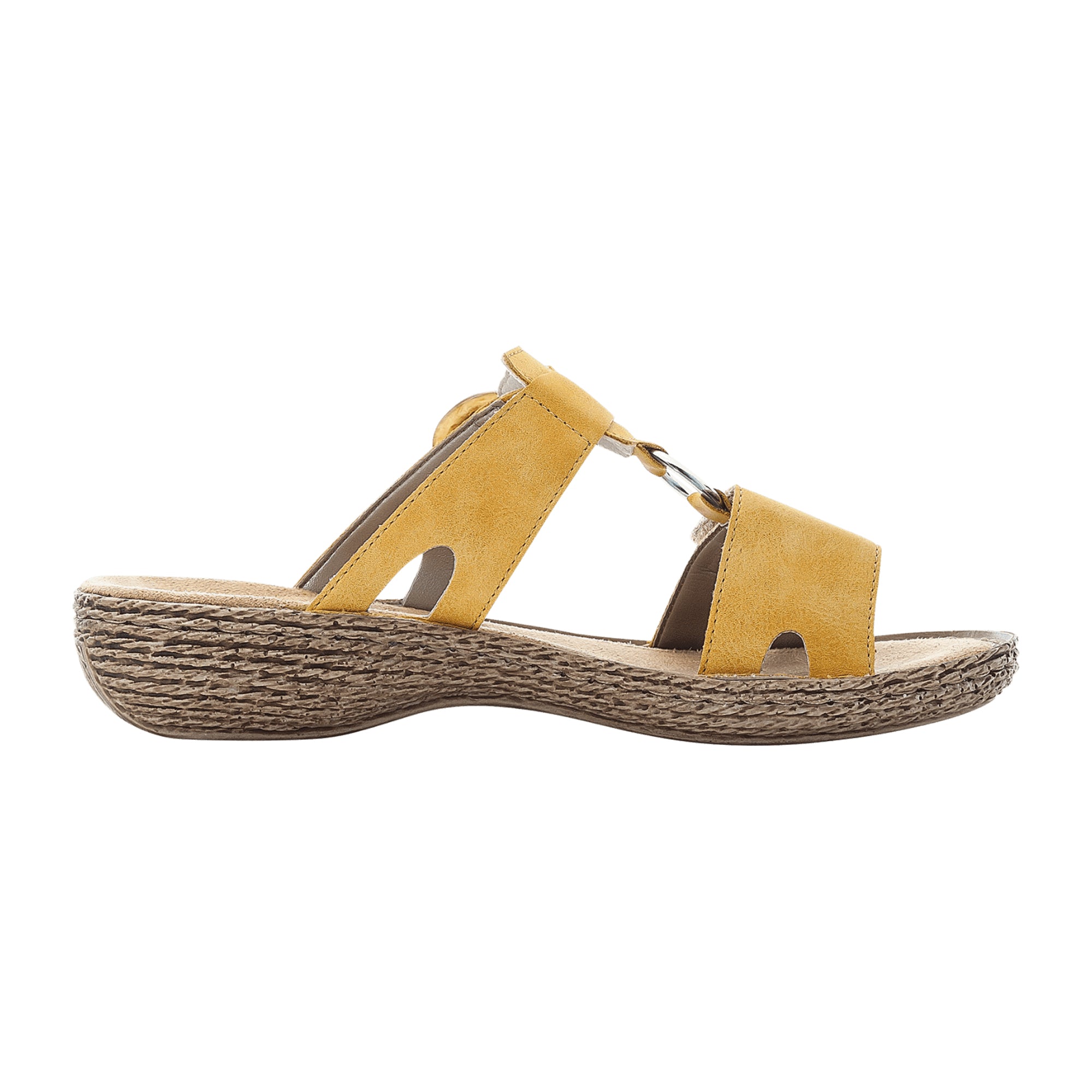Rieker Women's Yellow Pantolette Sandals with 30mm Heel and Velcro Strap