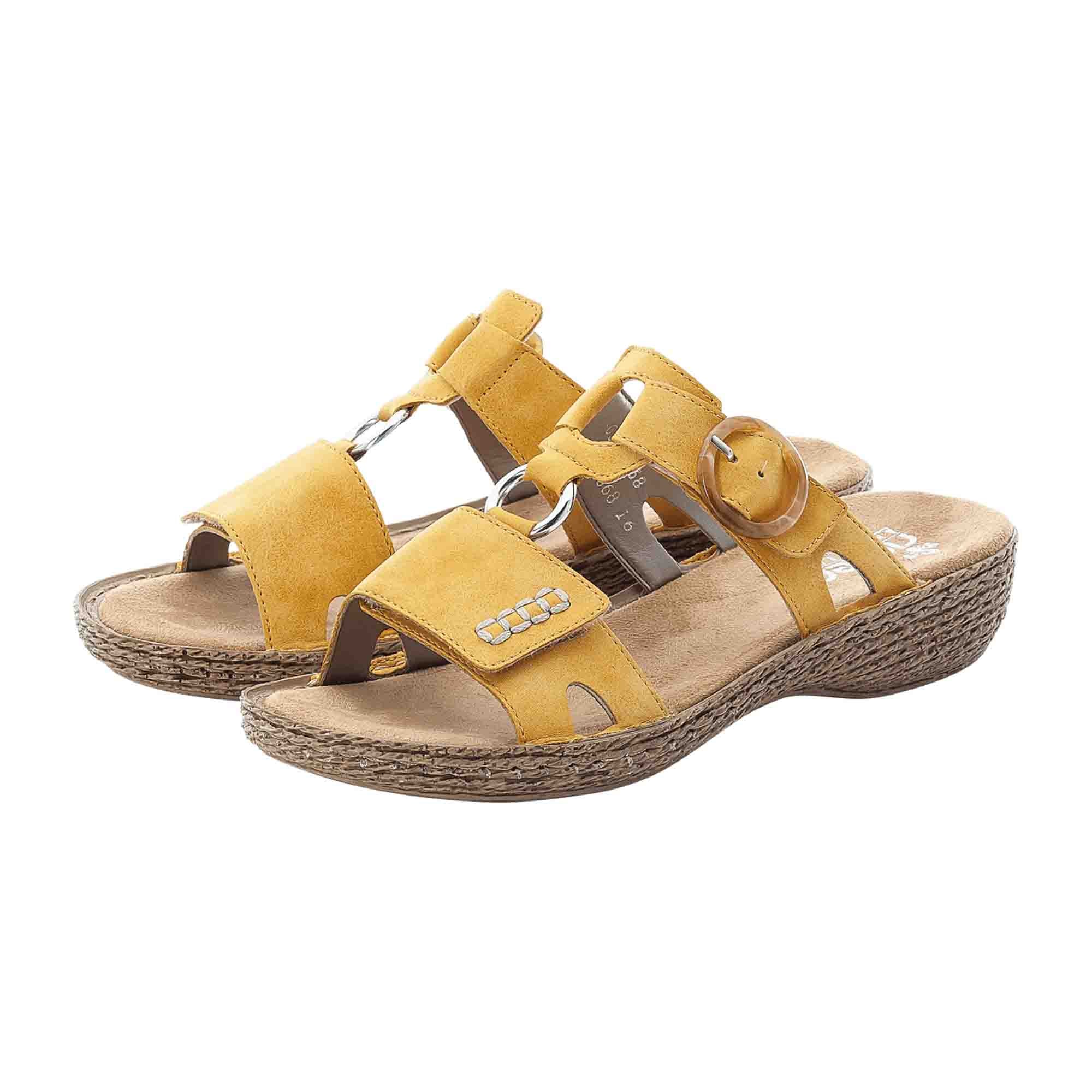 Rieker Women's Yellow Pantolette Sandals with 30mm Heel and Velcro Strap