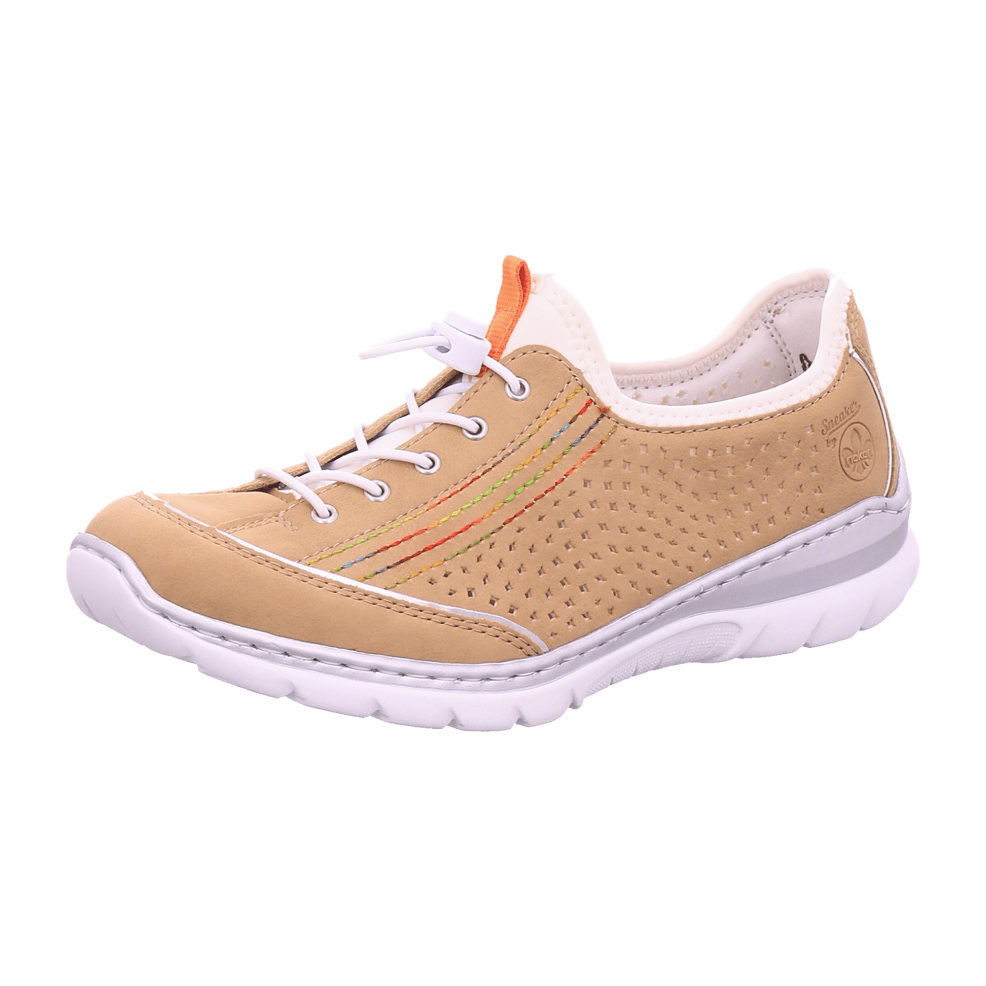 Rieker Beige Slip-On Shoes for Women with Round Toe and Low Heel