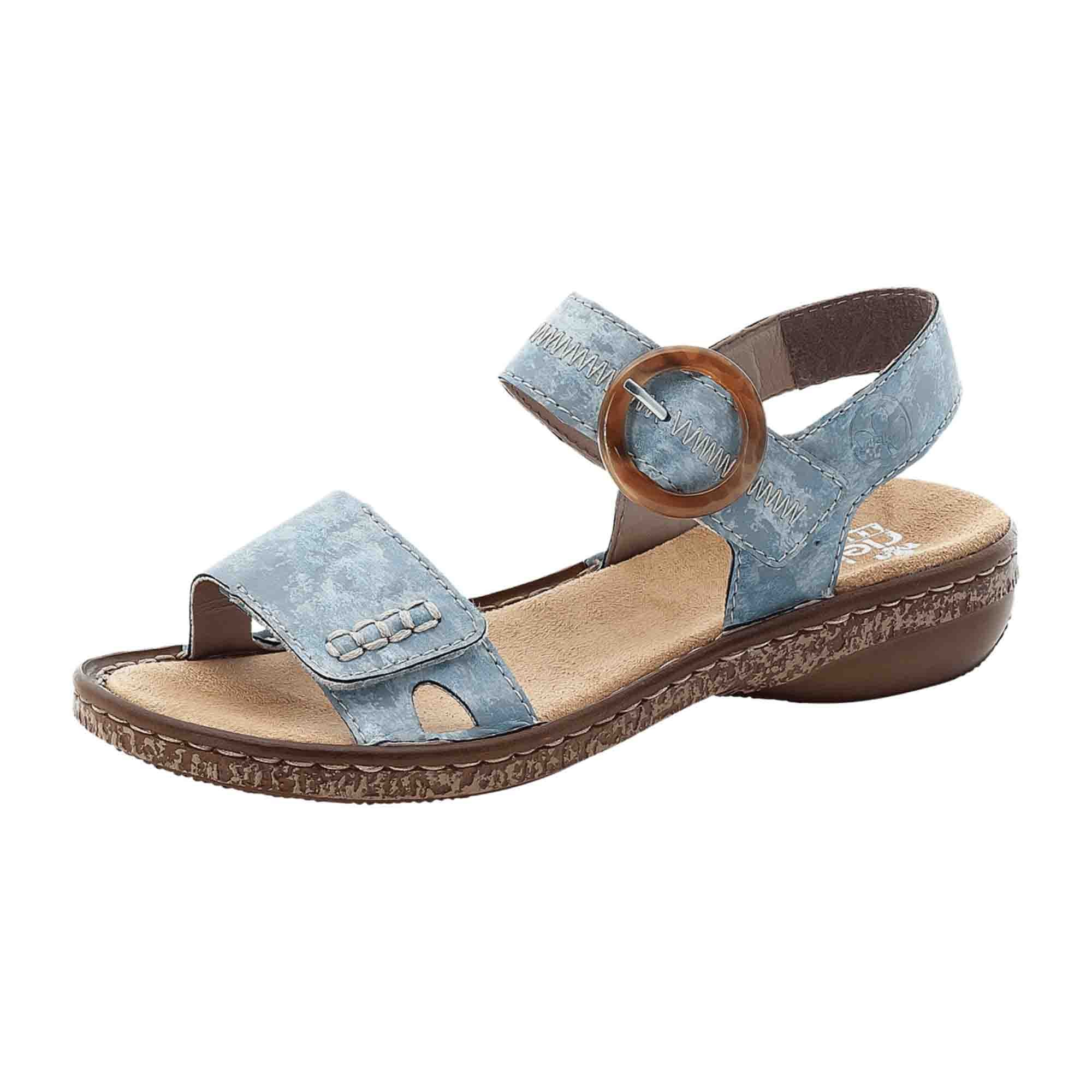 Rieker Blue Women's Sandals with Wedge Heel and Velcro Strap