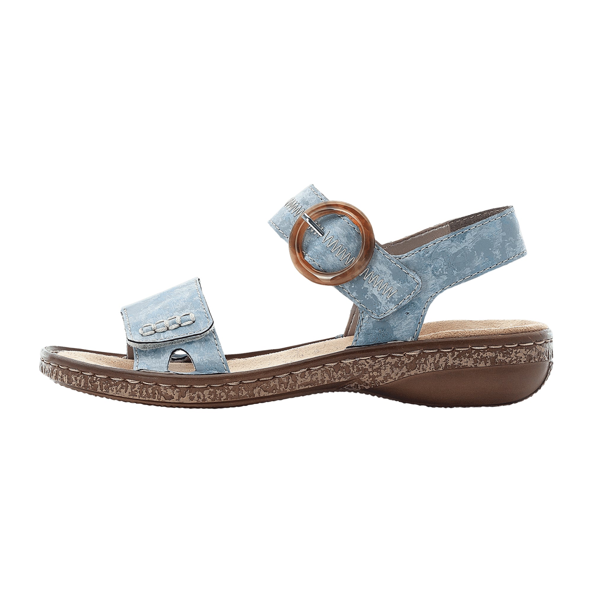 Rieker Blue Women's Sandals with Wedge Heel and Velcro Strap