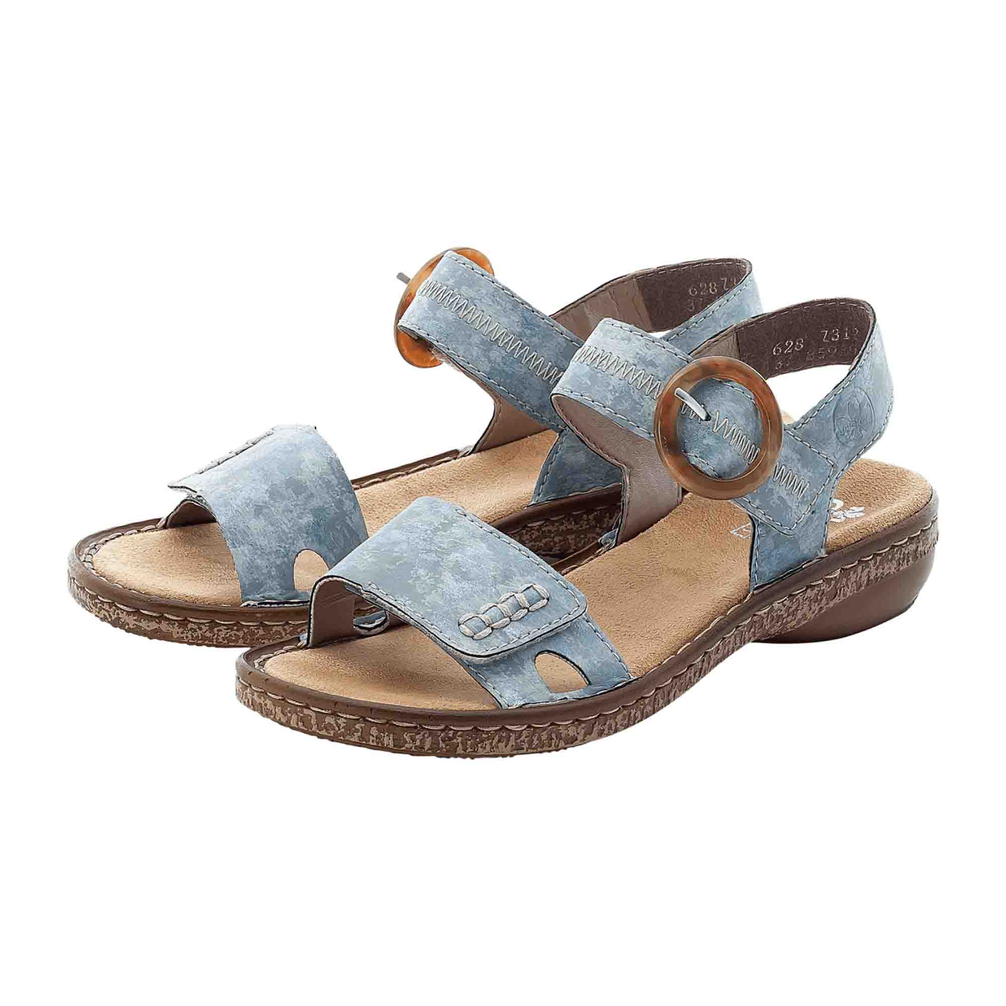 Rieker Blue Women's Sandals with Wedge Heel and Velcro Strap