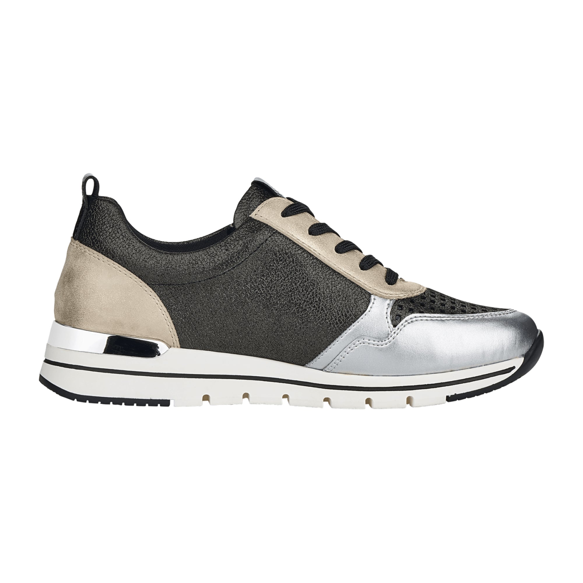 Remonte Women's Black Leather Sneakers with Wedge Heel and Lace-Up Closure