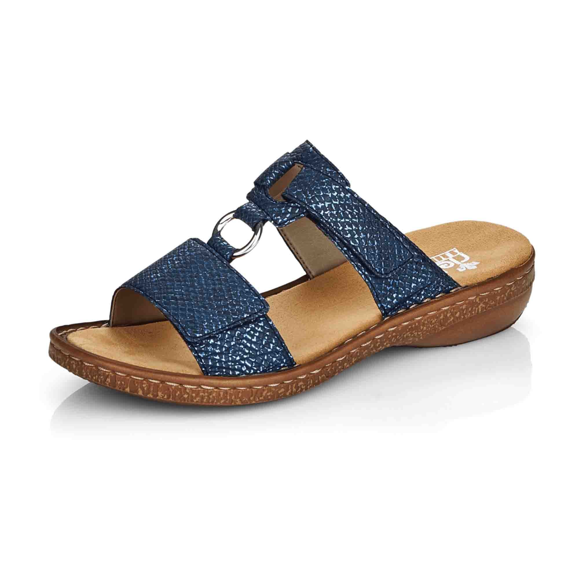 Rieker Women's Blue Sandals with Velcro Strap and Lightweight Sole