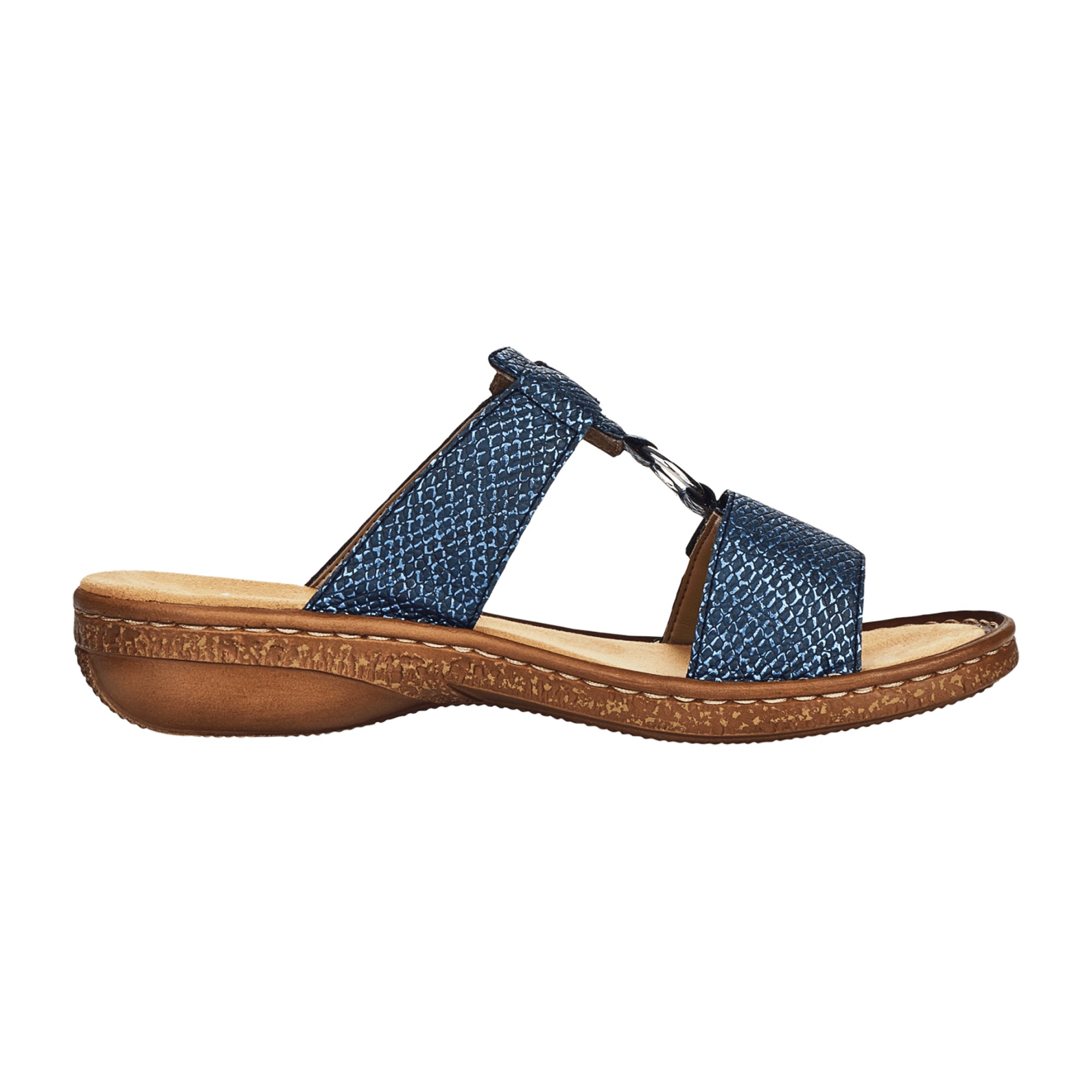 Rieker Women's Blue Sandals with Velcro Strap and Lightweight Sole