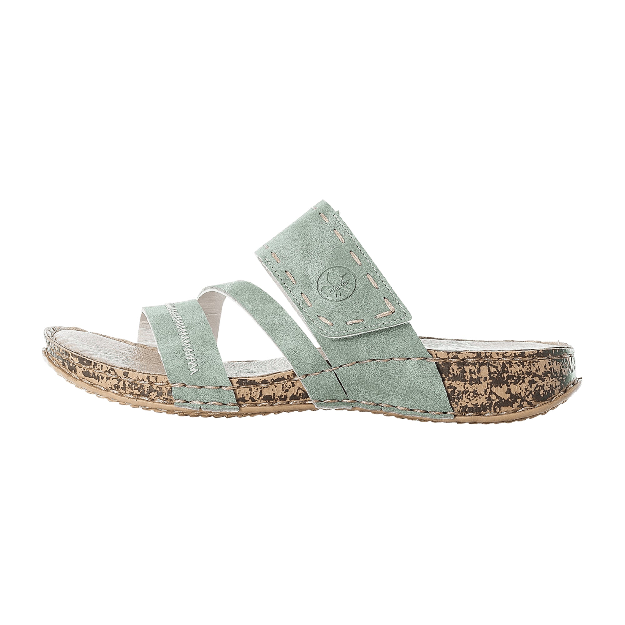 Rieker Women's Green Pantolette Slip-On Sandals with 30mm Heel