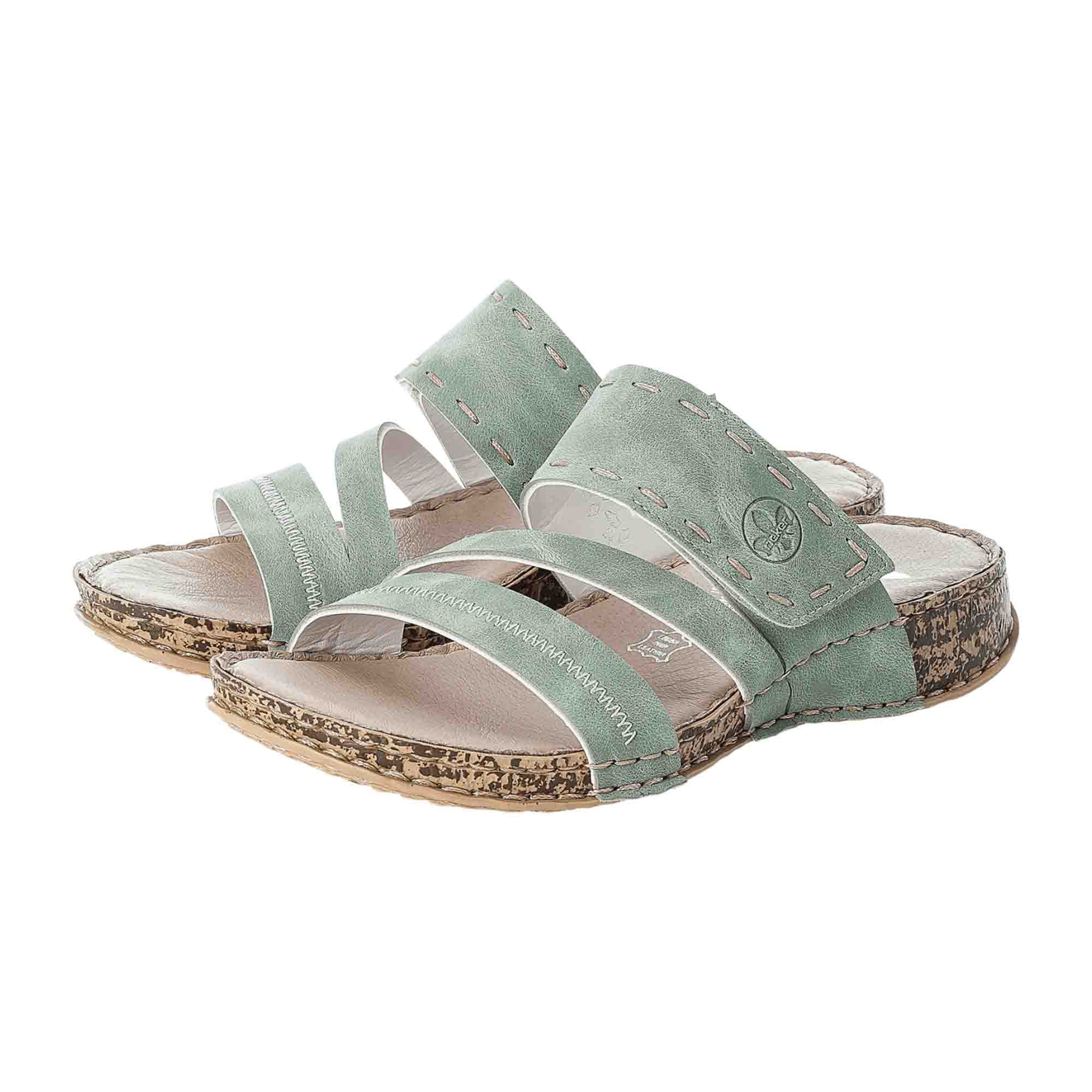 Rieker Women's Green Pantolette Slip-On Sandals with 30mm Heel