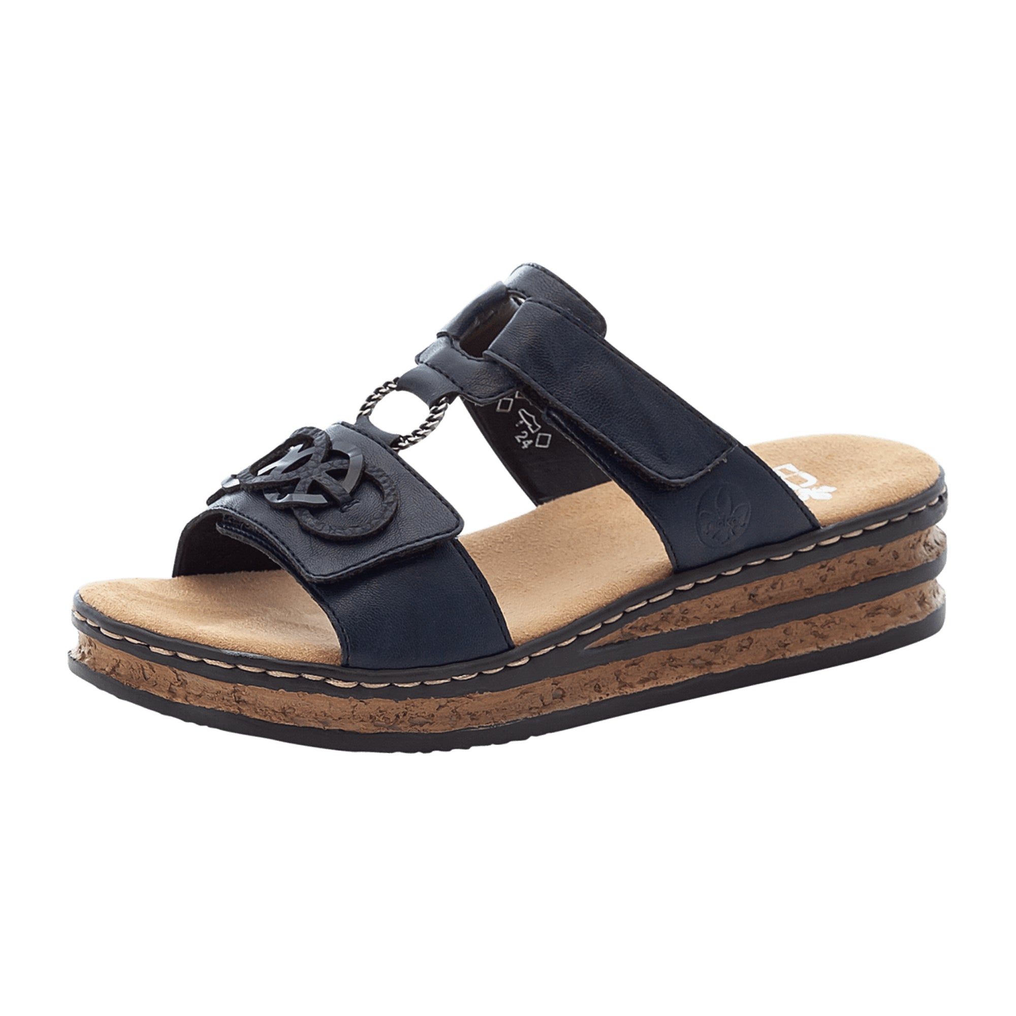 Rieker Women's Blue Pantolette Sandals with 30mm Heel and Velcro Closure