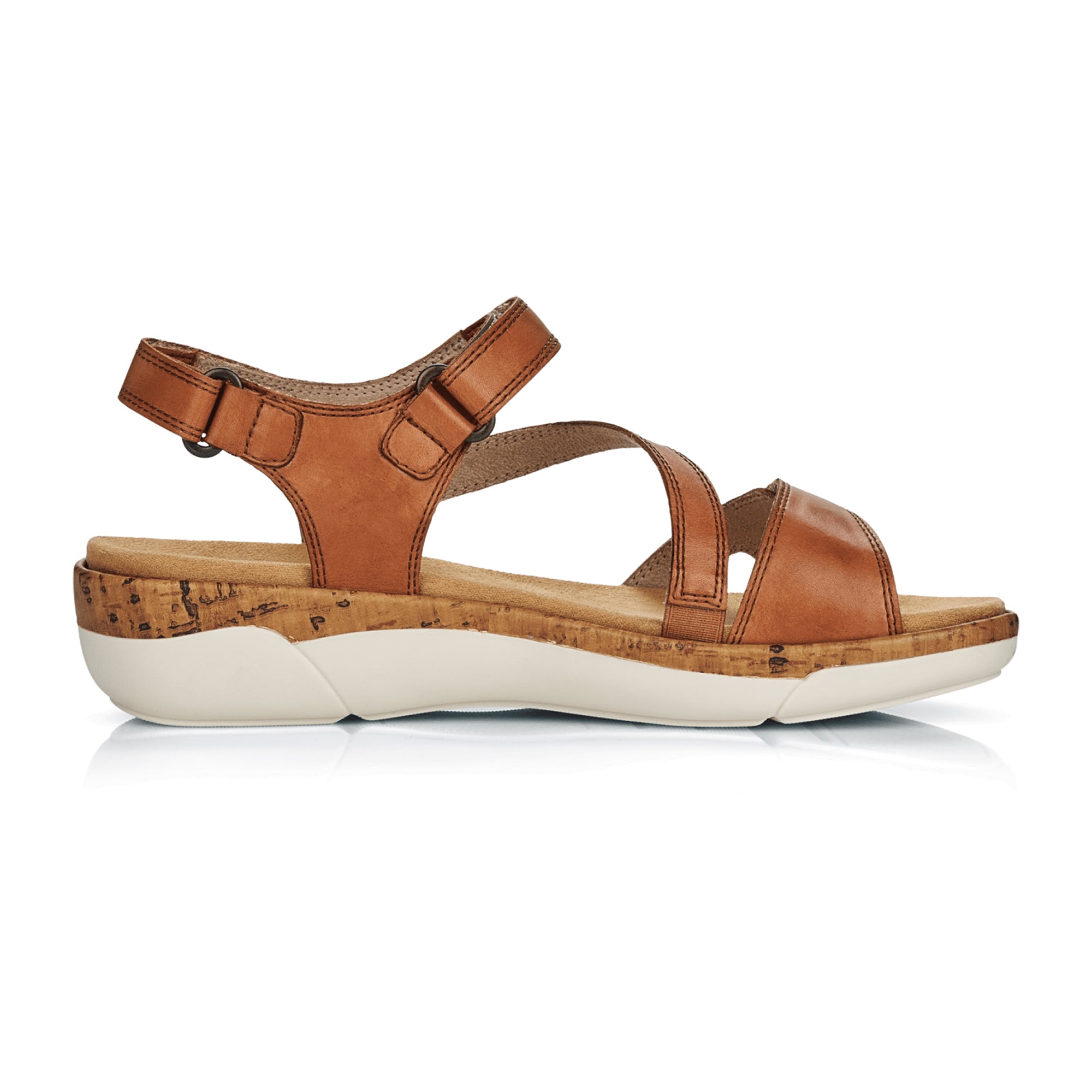 Remonte Women's Brown Leather Sandals with Velcro Strap and Cushioned Insole - Bartel-Shop