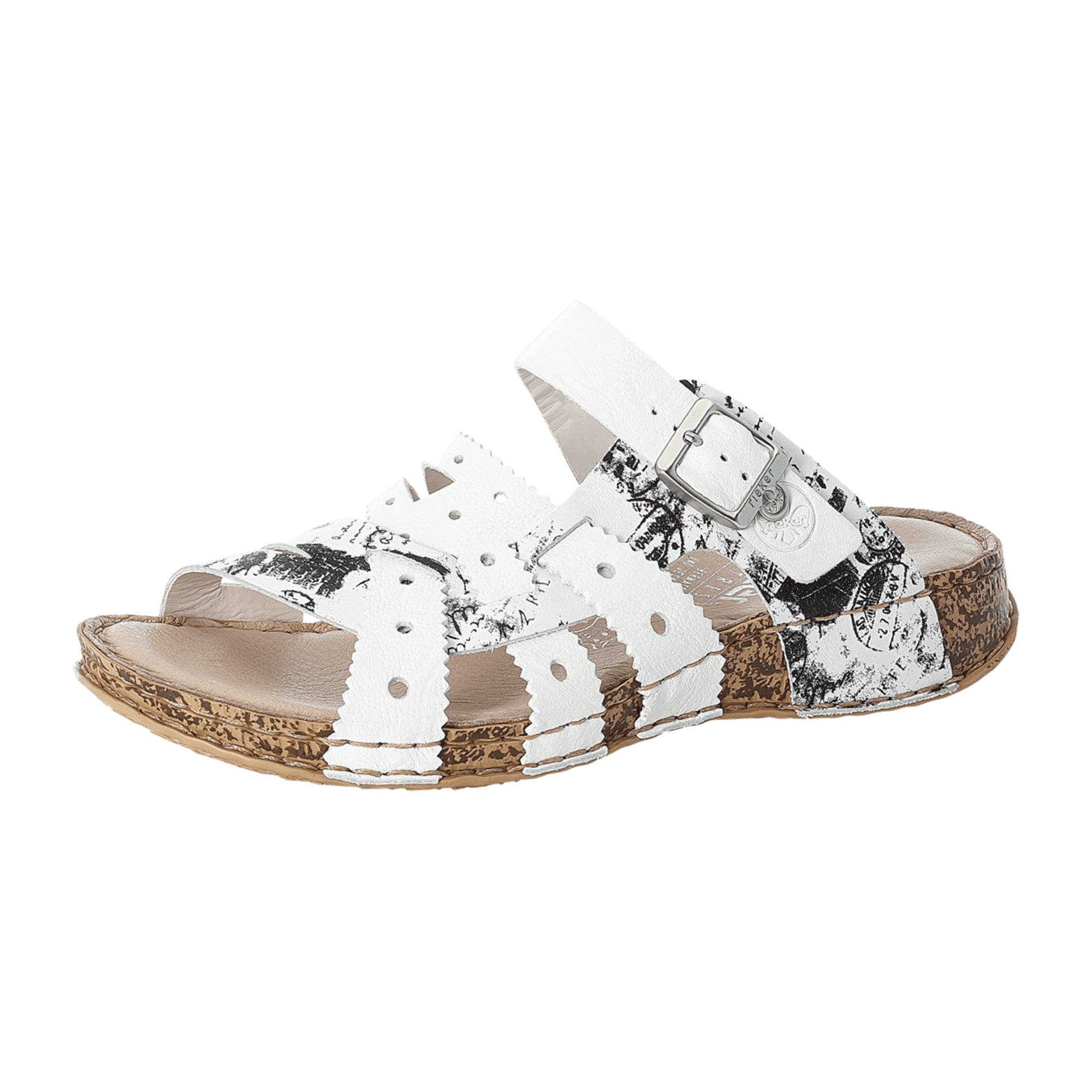 Rieker FSK White Leather Women's Sandals with Buckle Closure and Wedge Heel