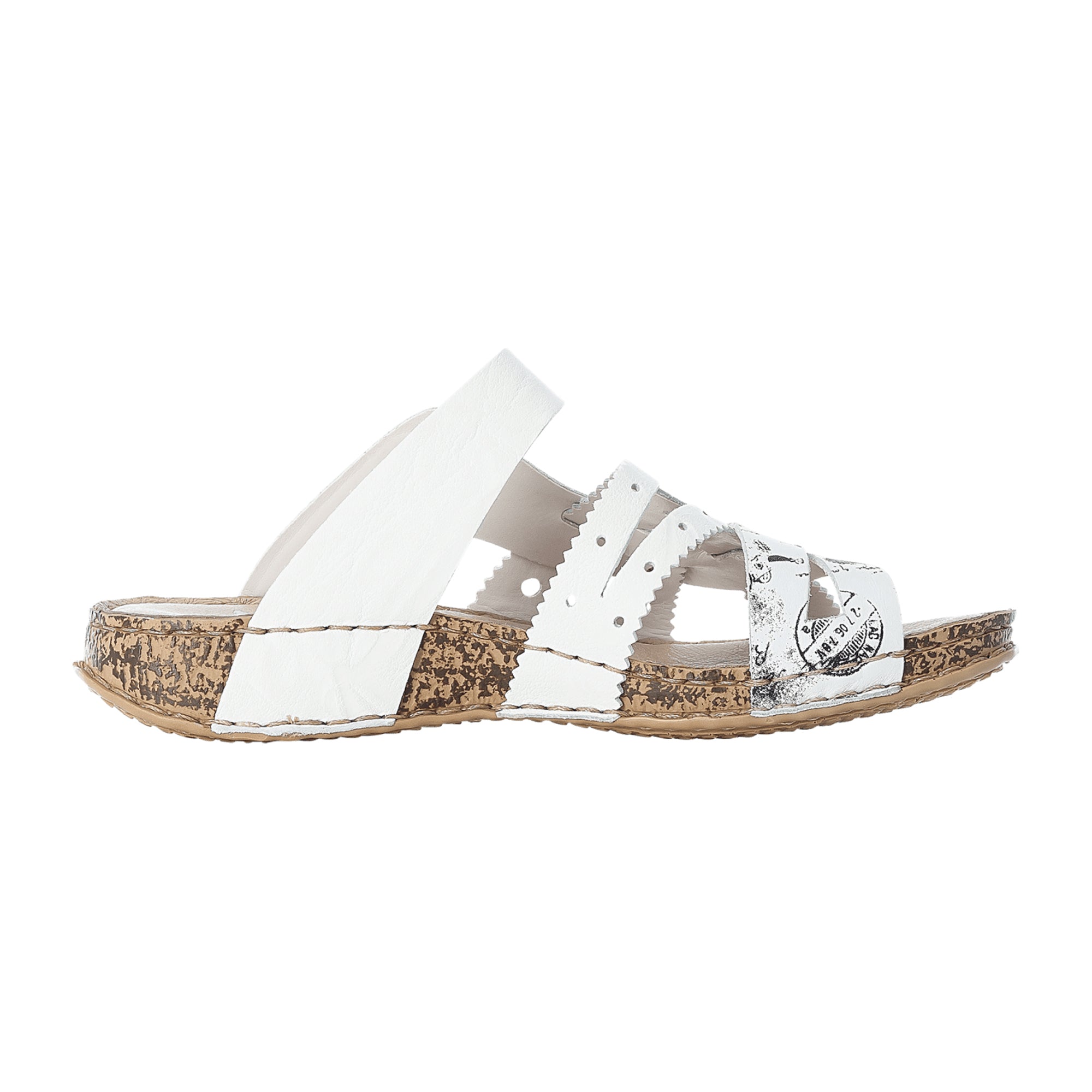 Rieker FSK White Leather Women's Sandals with Buckle Closure and Wedge Heel