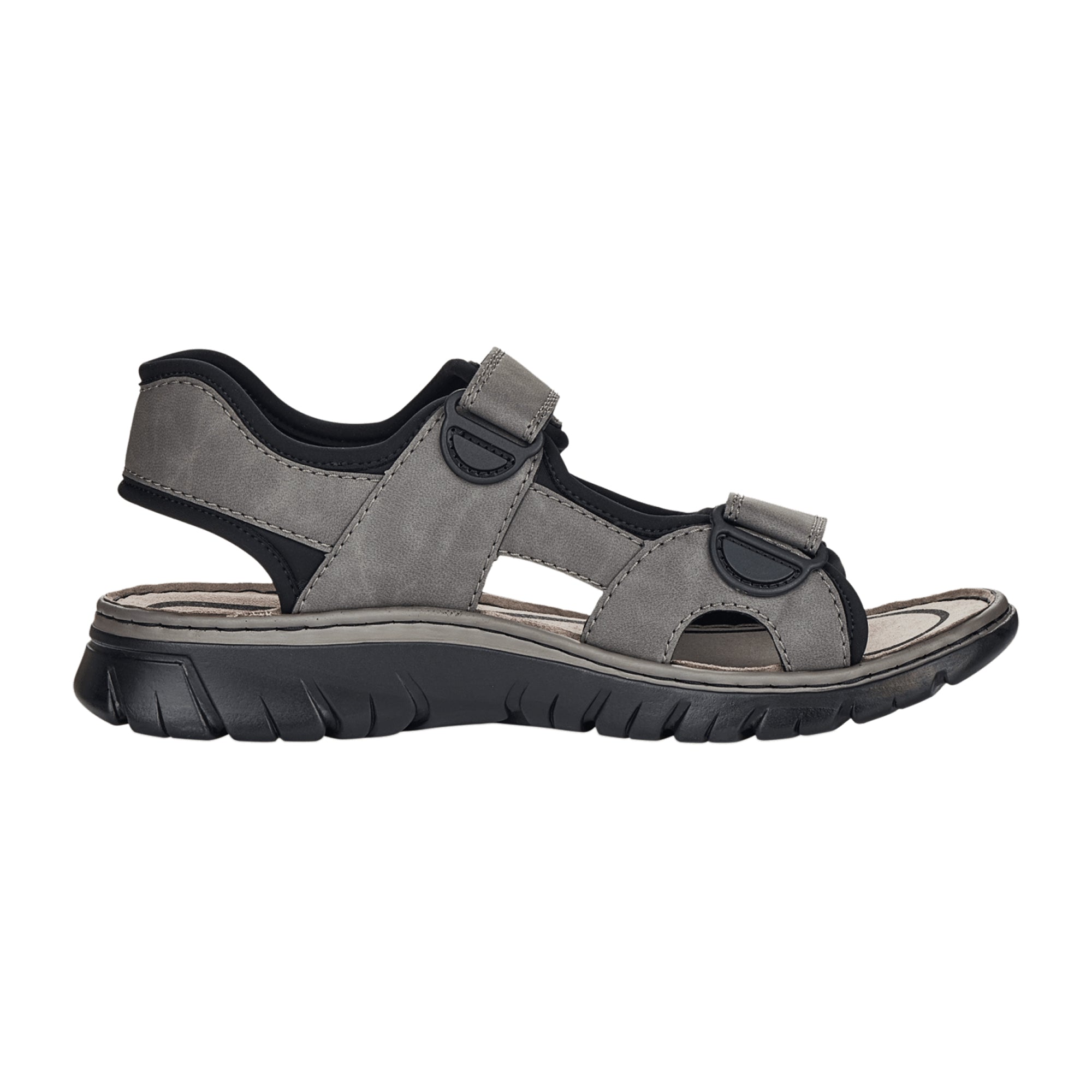Rieker Gray Sandals with Velcro Strap, Comfortable Shock-Absorbing Sole