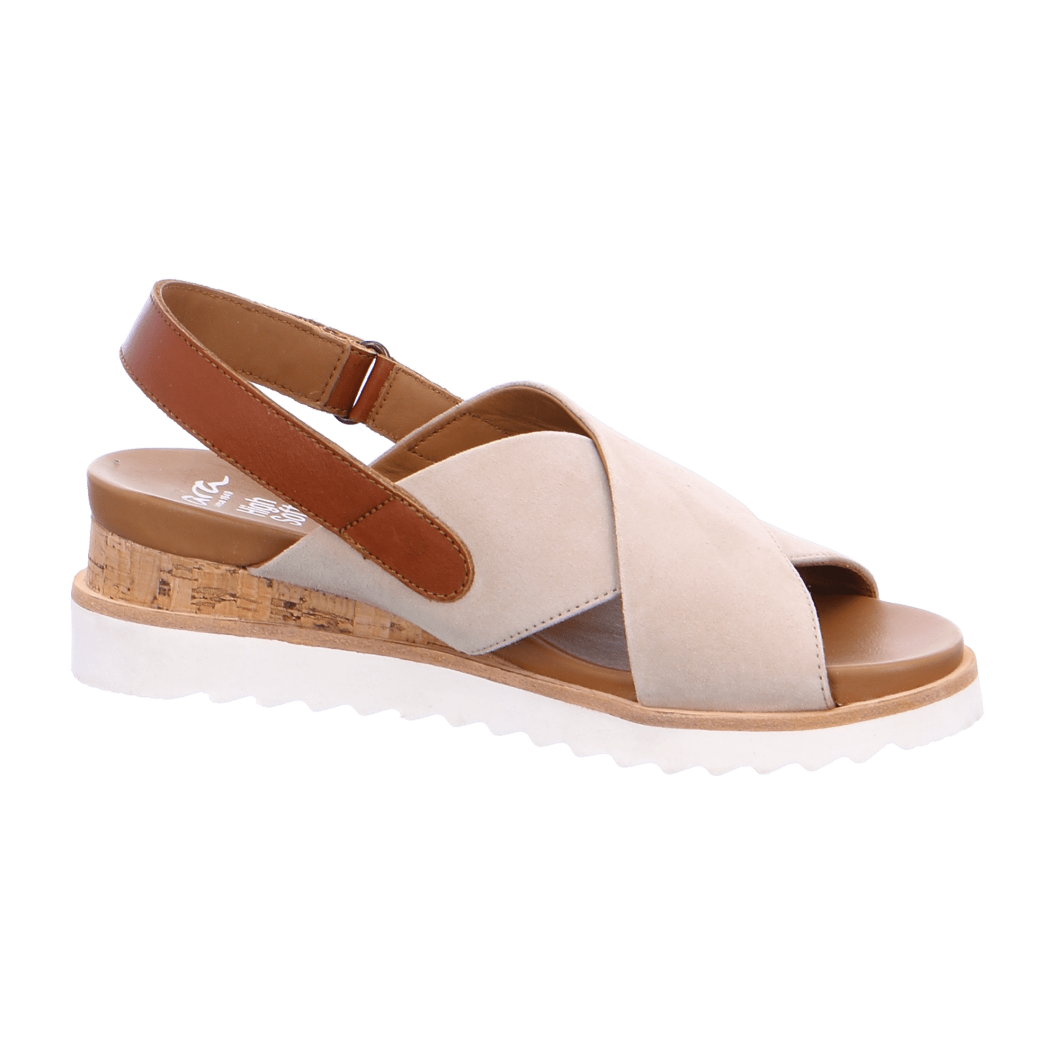 ARA VALENCIA Women's Nubuck Leather Wedge Sandal Slipper in Beige